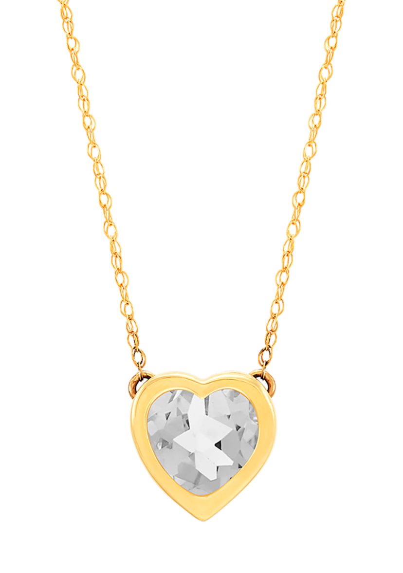 White Sapphire Heart Pendant Necklace in 10K Yellow Gold 