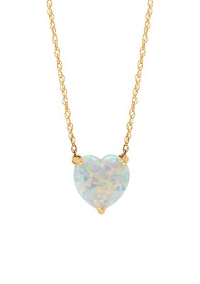 Belk & Co Lab Created Created Opal Heart Pendant Necklace With 18"" Rope Chain In 10K Yellow Gold