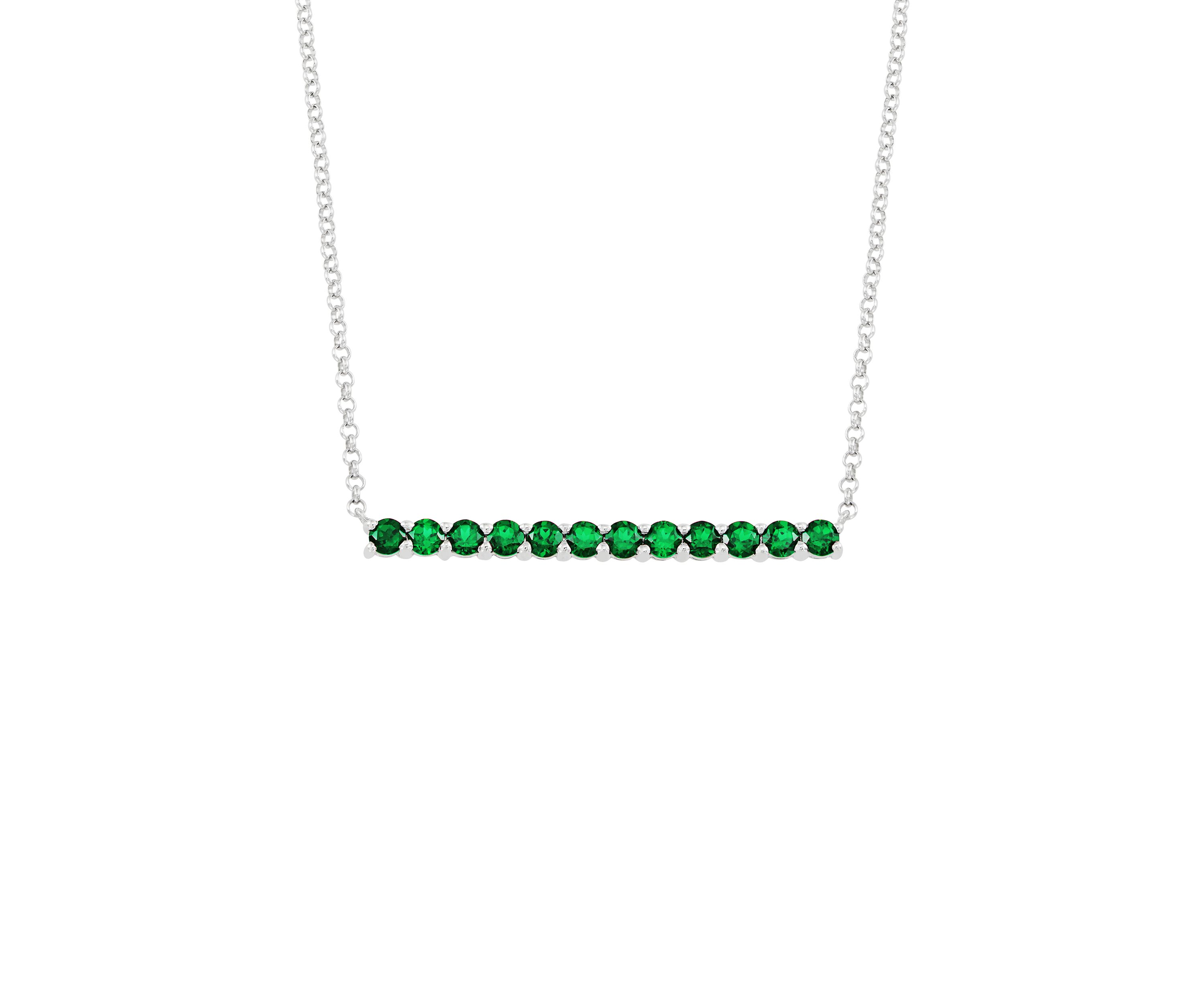 1.32 ct. t.w. Created Emerald Bar Necklace in Sterling Silver