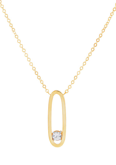 Lab Created 4 mm Round Created White Sapphire Oval Drop Necklace in 10K Yellow Gold