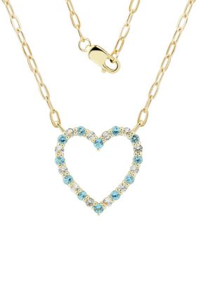 Belk & Co Swiss Blue Topaz and White Topaz Heart Necklace in 10K Yellow Gold, 19 in