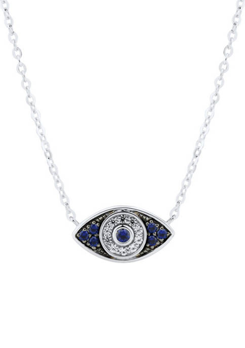 Created Sapphire and Created White Sapphire Evil Eye Necklace in 10K White Gold