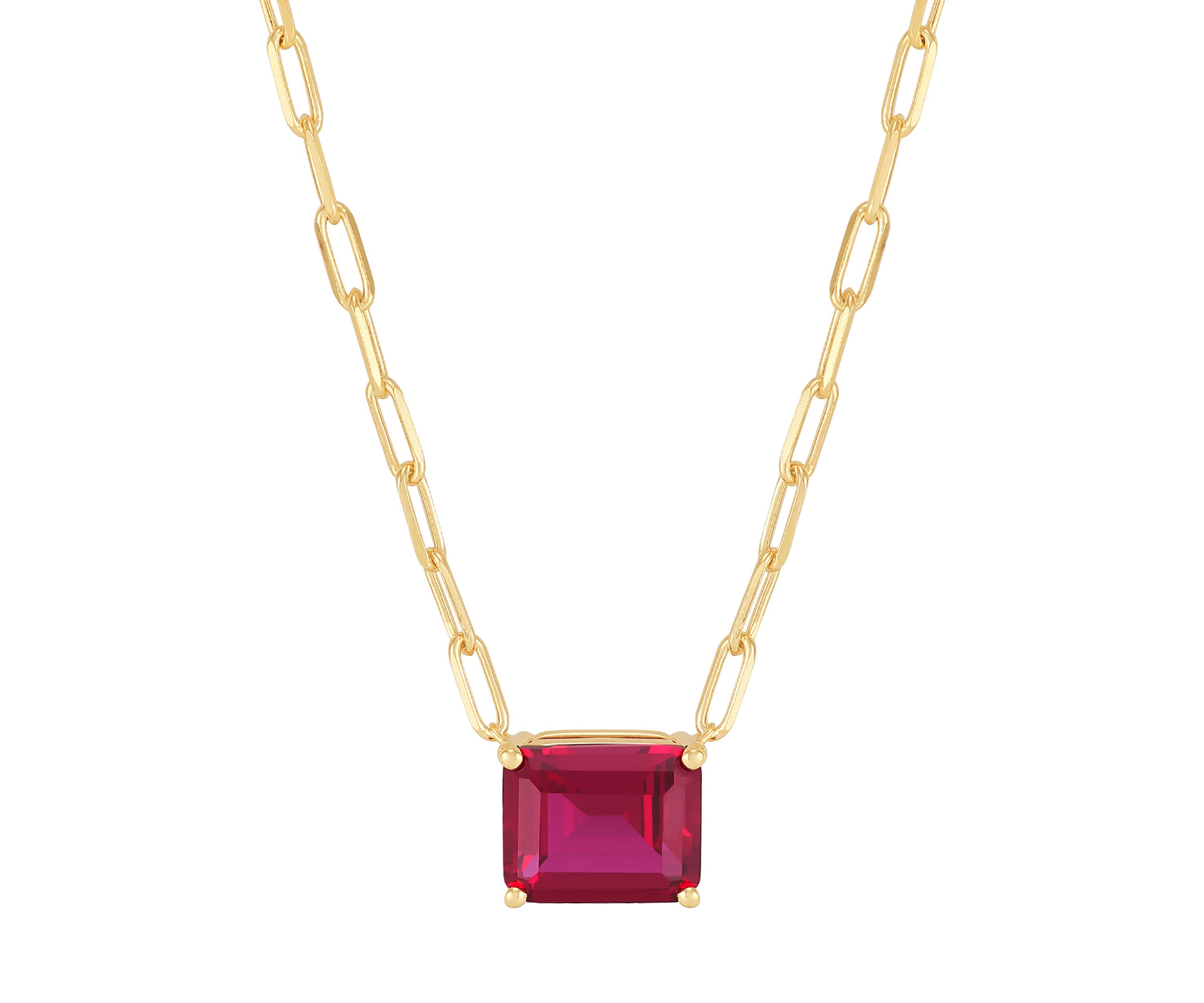 Lab Grown Ruby Necklace in Gold Over Silver