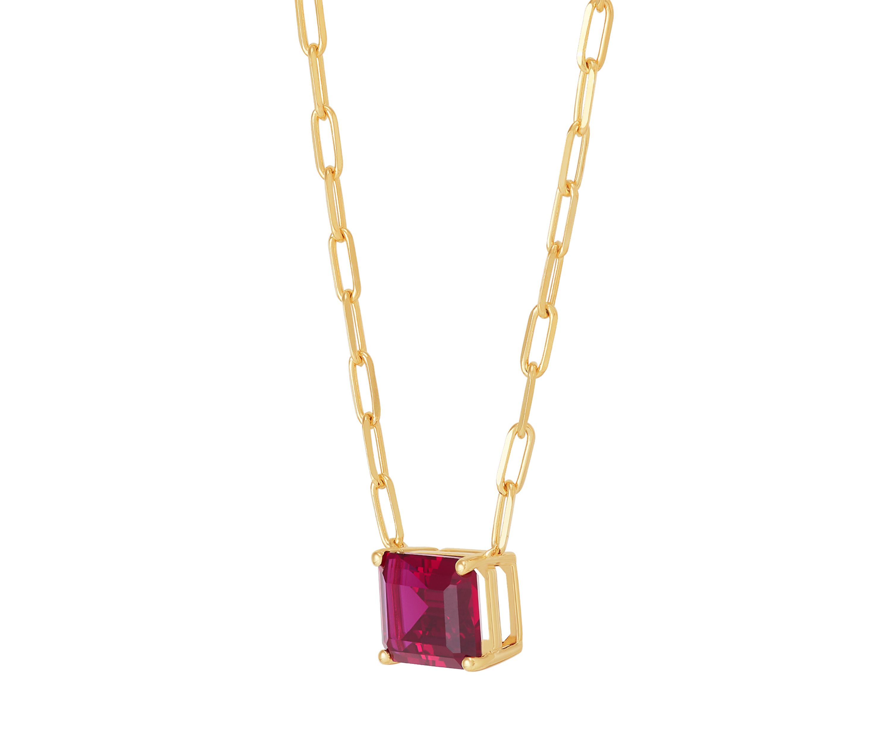 Lab Grown Ruby Necklace in Gold Over Silver