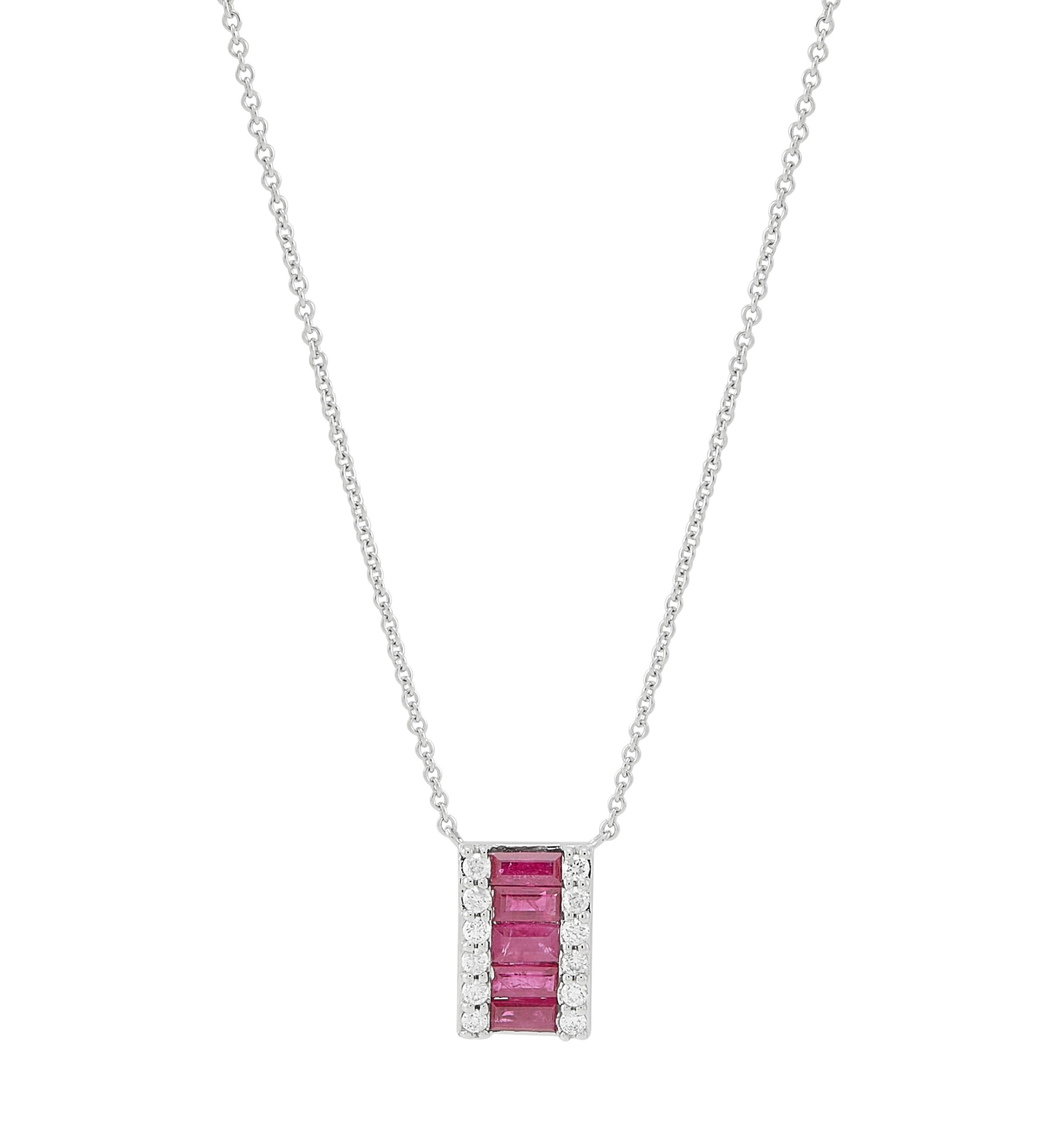 1/6 ct. t.w. Diamond and Ruby Necklace in 10K White Gold