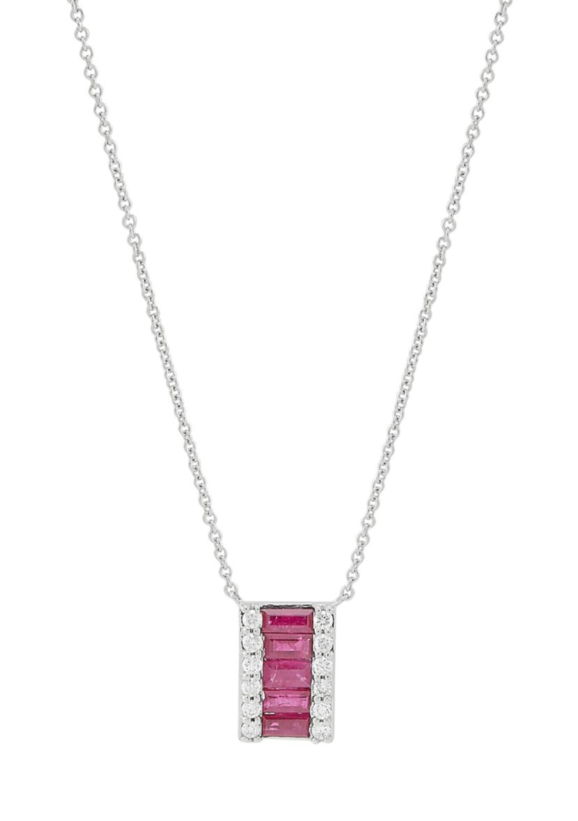 1/6 ct. t.w. Diamond and Ruby Necklace in 10K White Gold