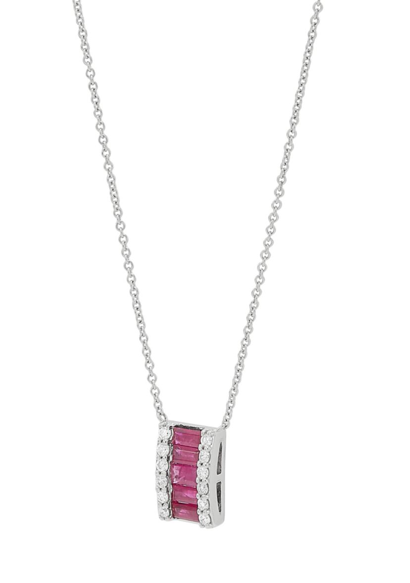 1/6 ct. t.w. Diamond and Ruby Necklace in 10K White Gold