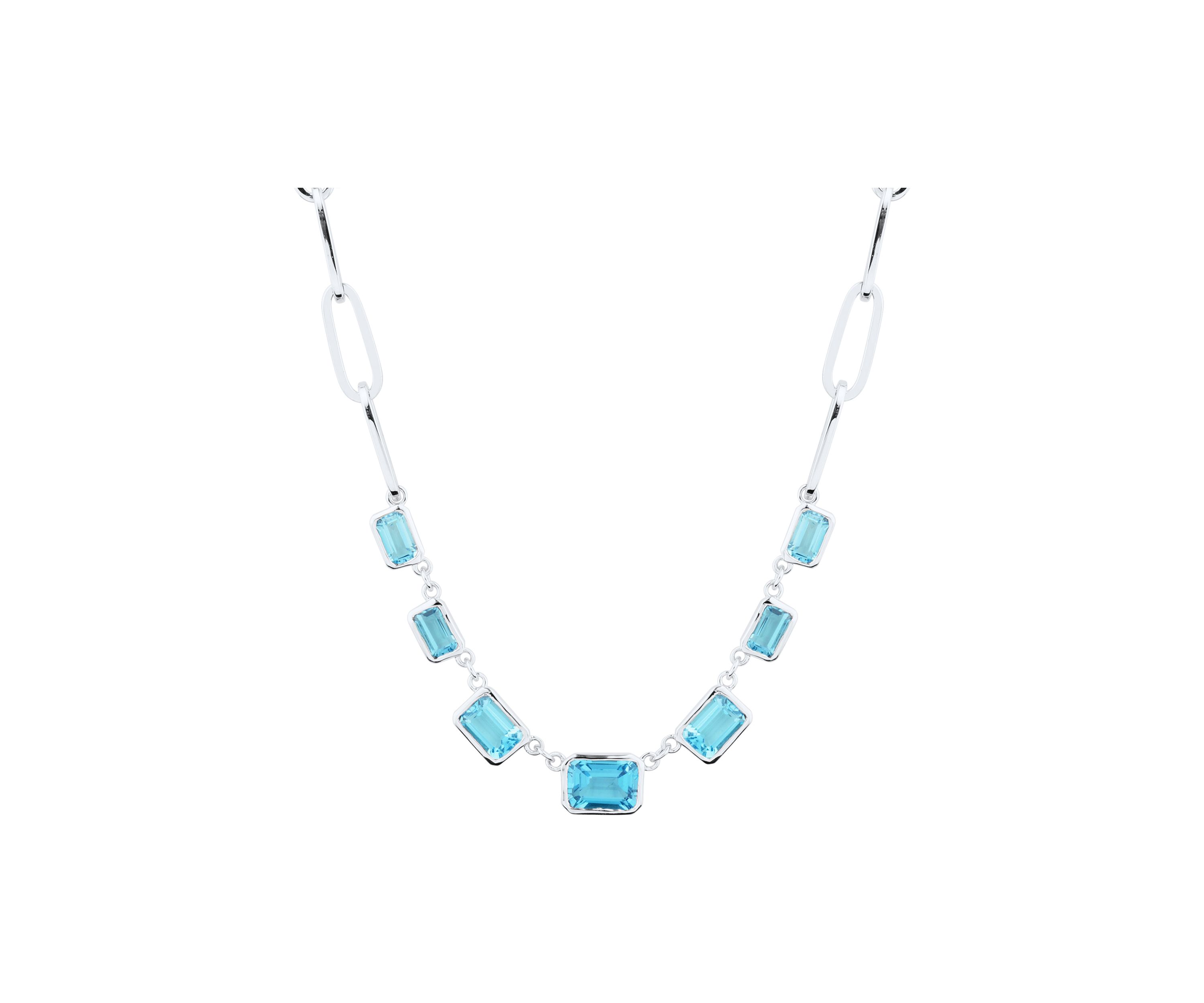 Swiss Blue Topaz Paperclip Necklace in Sterling Silver