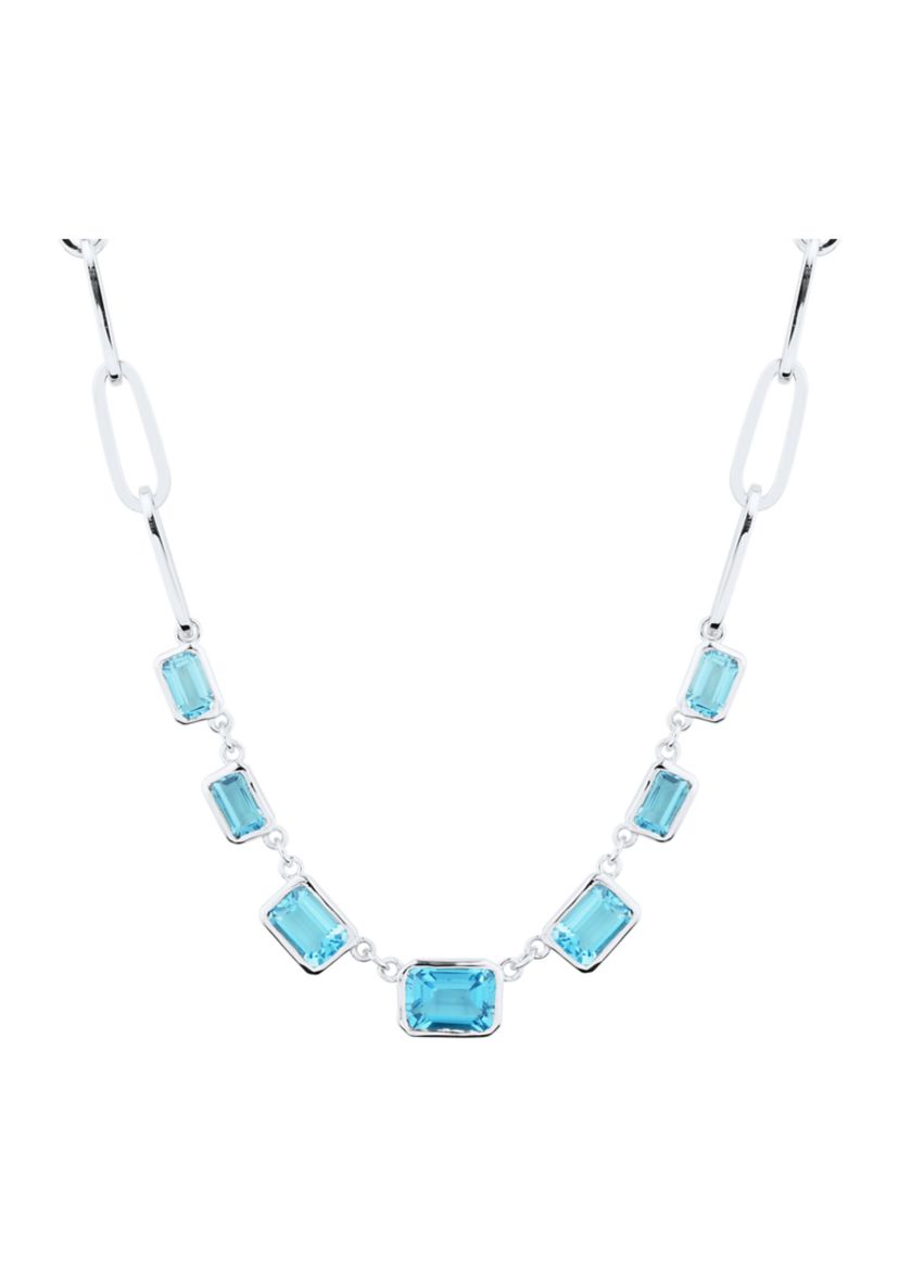 Swiss Blue Topaz Paperclip Necklace in Sterling Silver