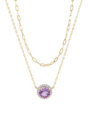 Belk & Co 1/10 ct. t.w. Diamond and Amethyst Double Row Necklace in 10K Yellow Gold