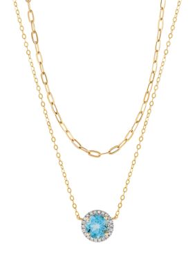 Belk & Co 1/10 Ct. T.w. Diamond And Swiss Blue Topaz Double Row Necklace In 10K Yellow Gold