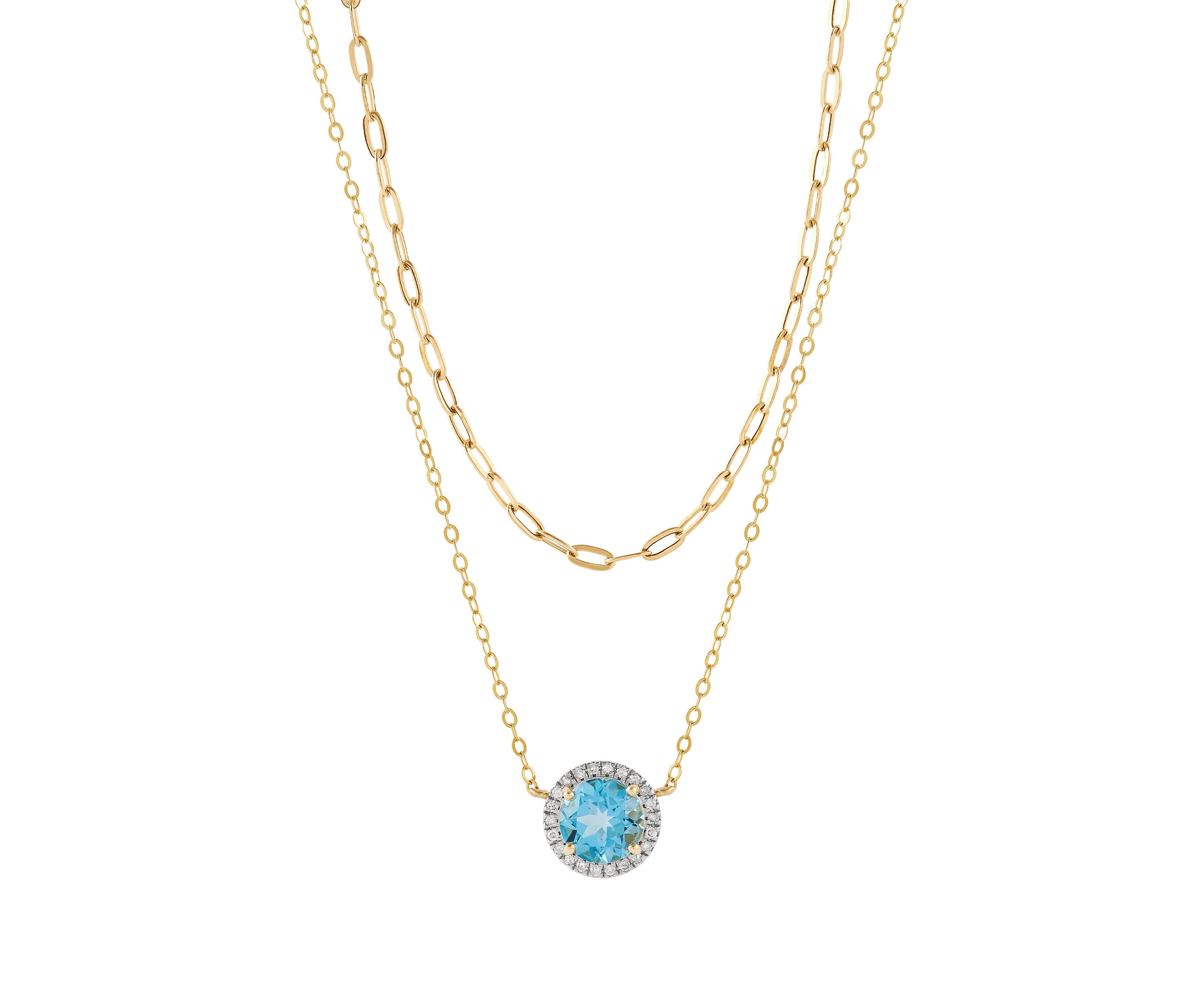 1/10 ct. t.w. Diamond and Swiss Blue Topaz Double Row Necklace in 10K Yellow Gold