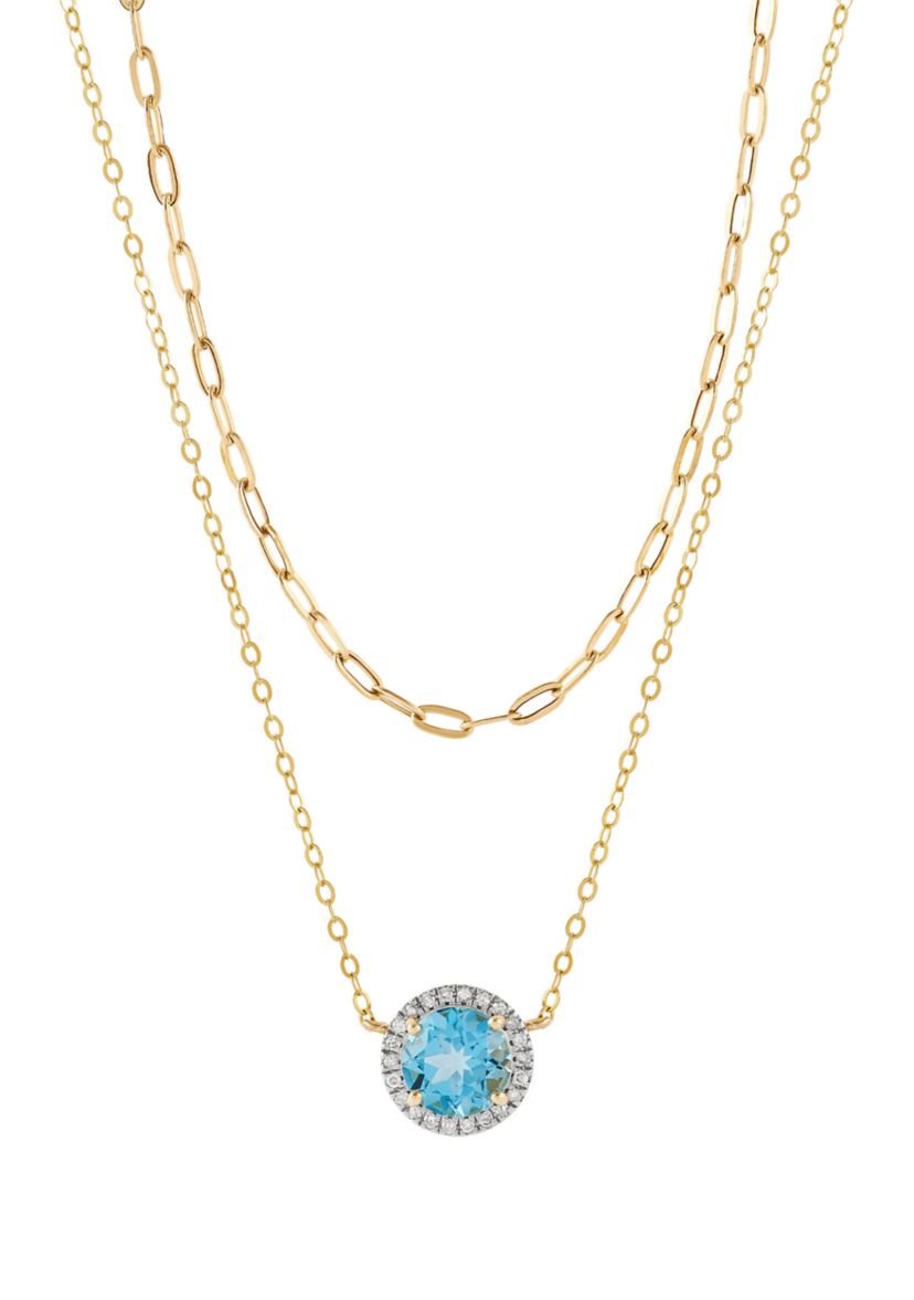 1/10 ct. t.w. Diamond and Swiss Blue Topaz Double Row Necklace in 10K Yellow Gold
