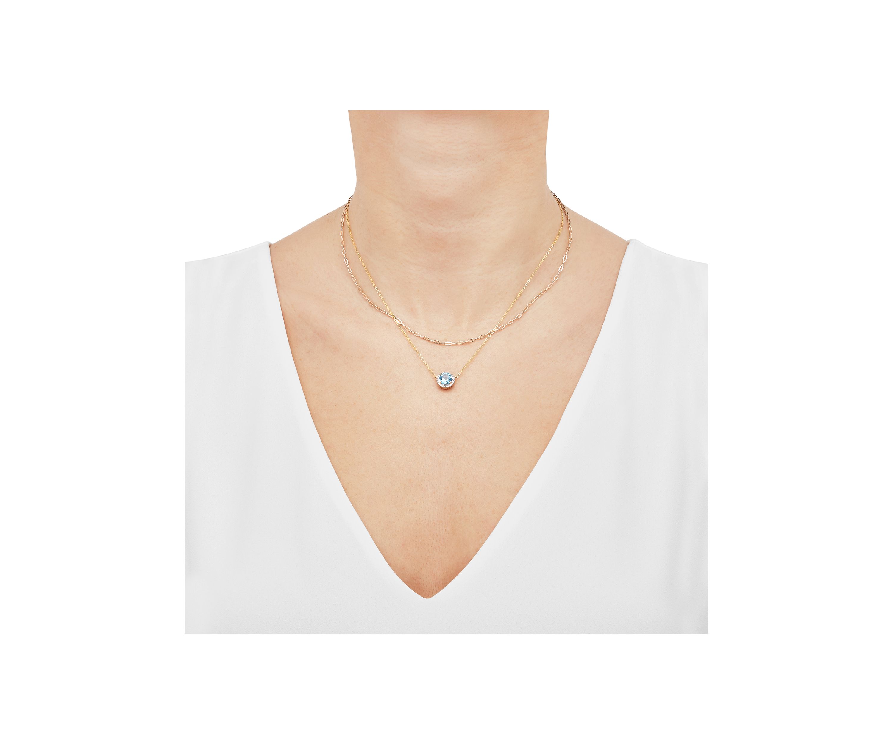 1/10 ct. t.w. Diamond and Swiss Blue Topaz Double Row Necklace in 10K Yellow Gold