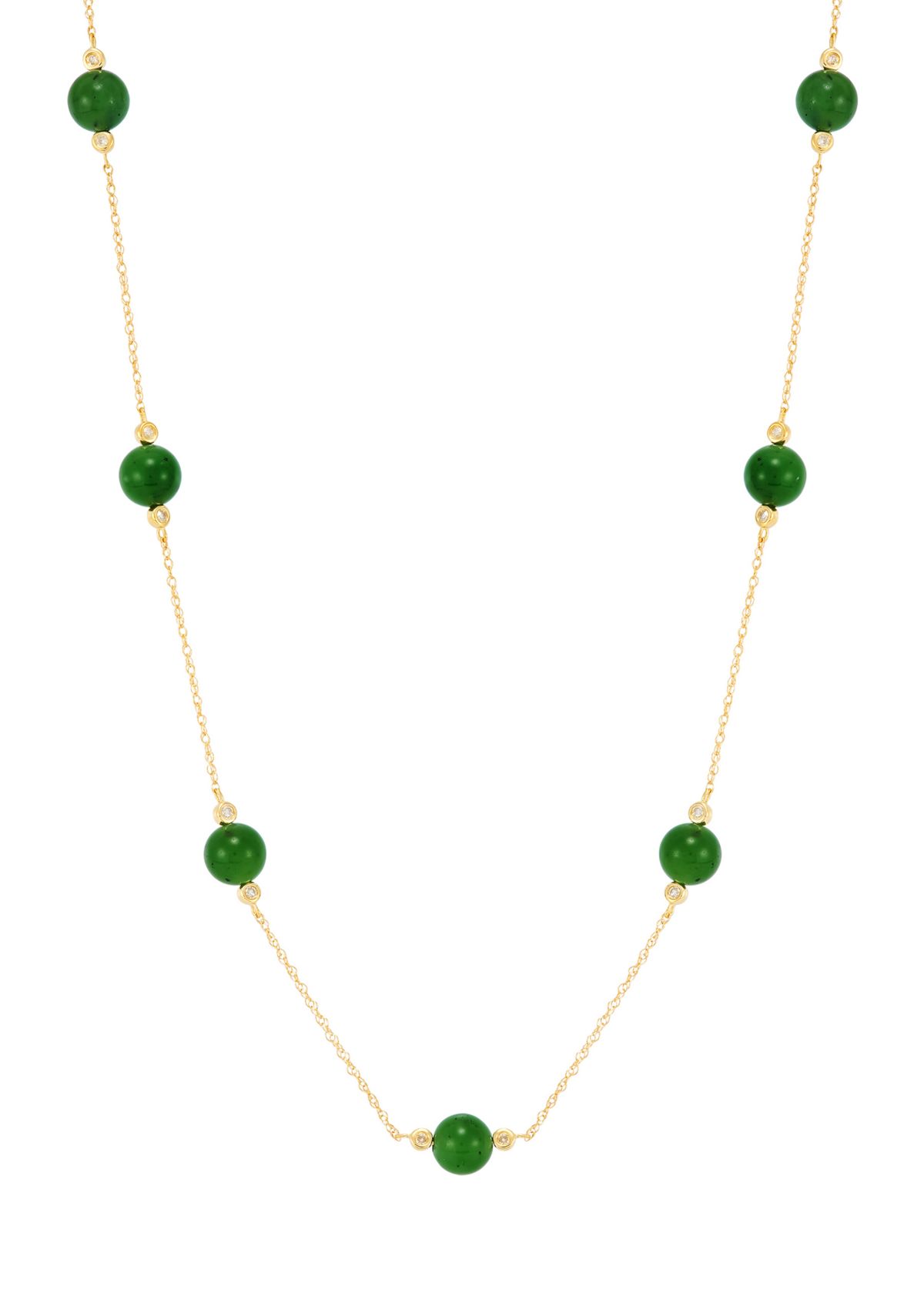 Nephrite Jade and 1/10 ct. t.w. Diamond Necklace in 10K Yellow Gold