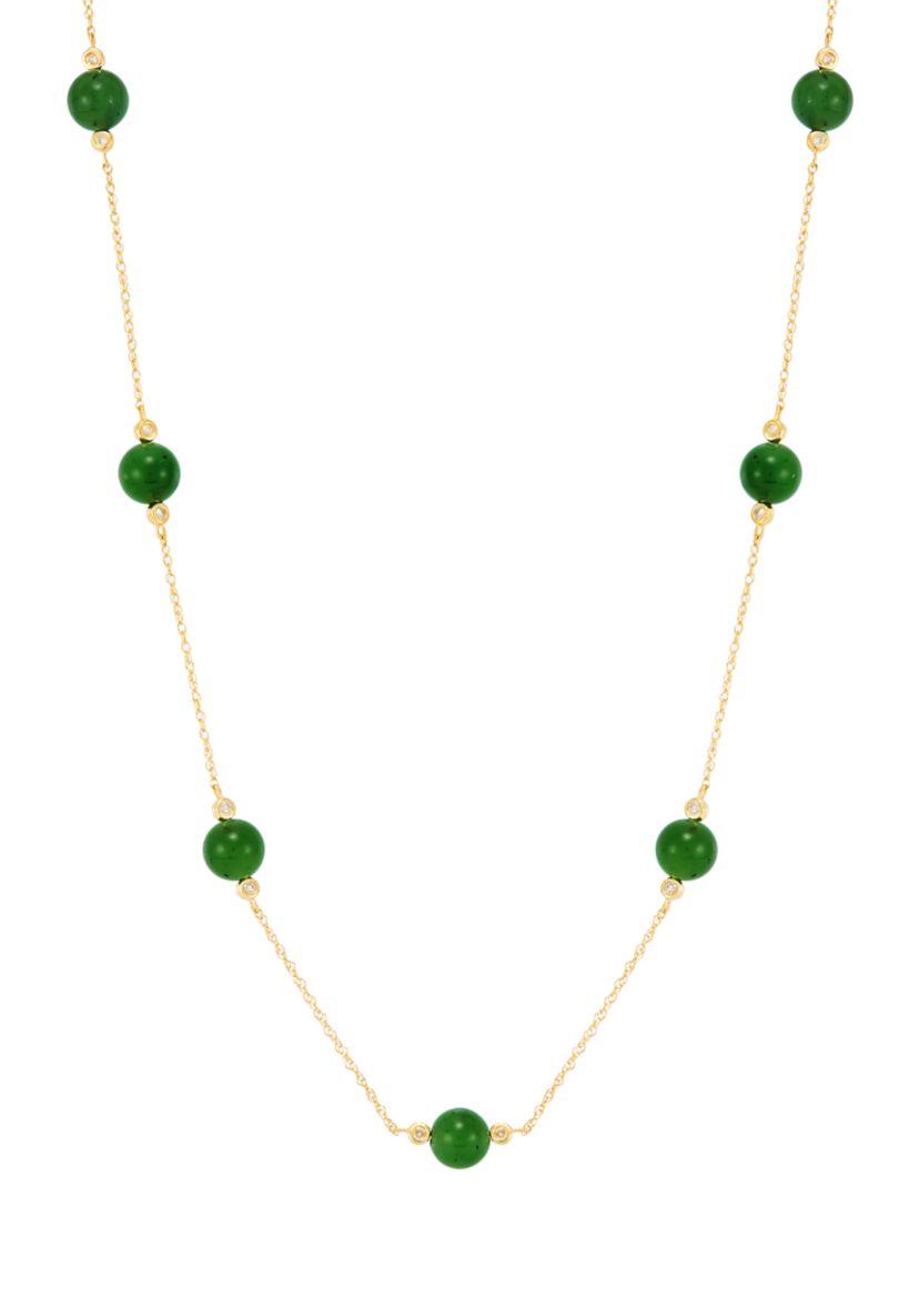 Nephrite Jade and 1/10 ct. t.w. Diamond Necklace in 10K Yellow Gold