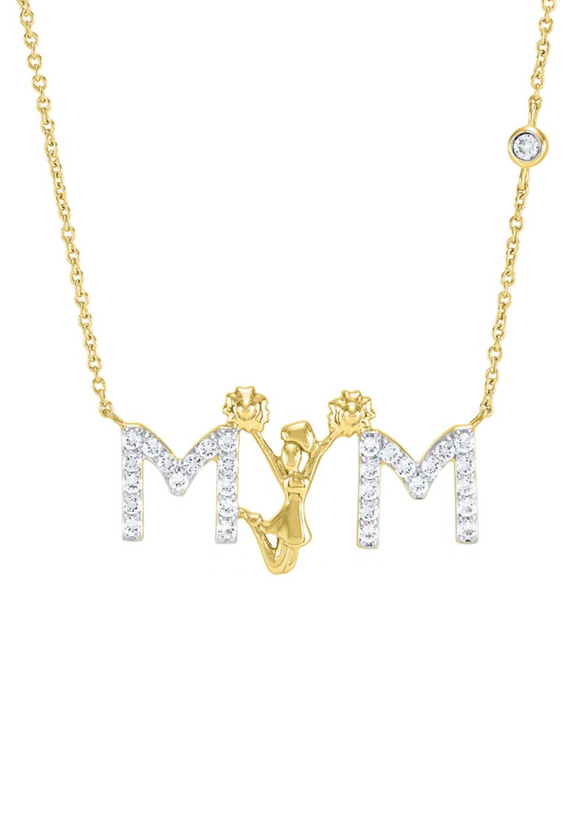 Lab Grown White Sapphire Sport Theme Mom Necklace in Gold Over Sterling Silver