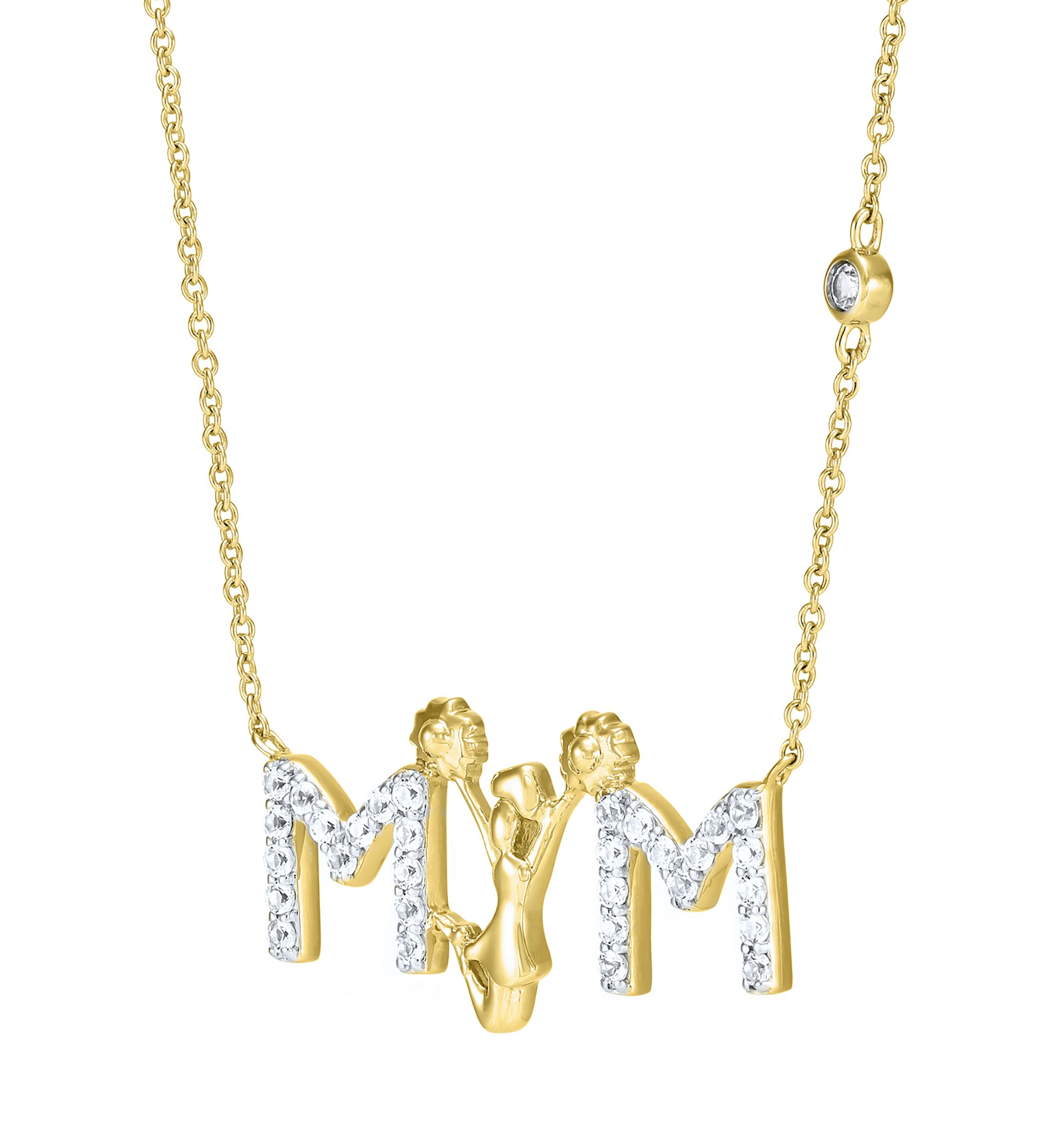 Lab Grown White Sapphire Sport Theme Mom Necklace in Gold Over Sterling Silver
