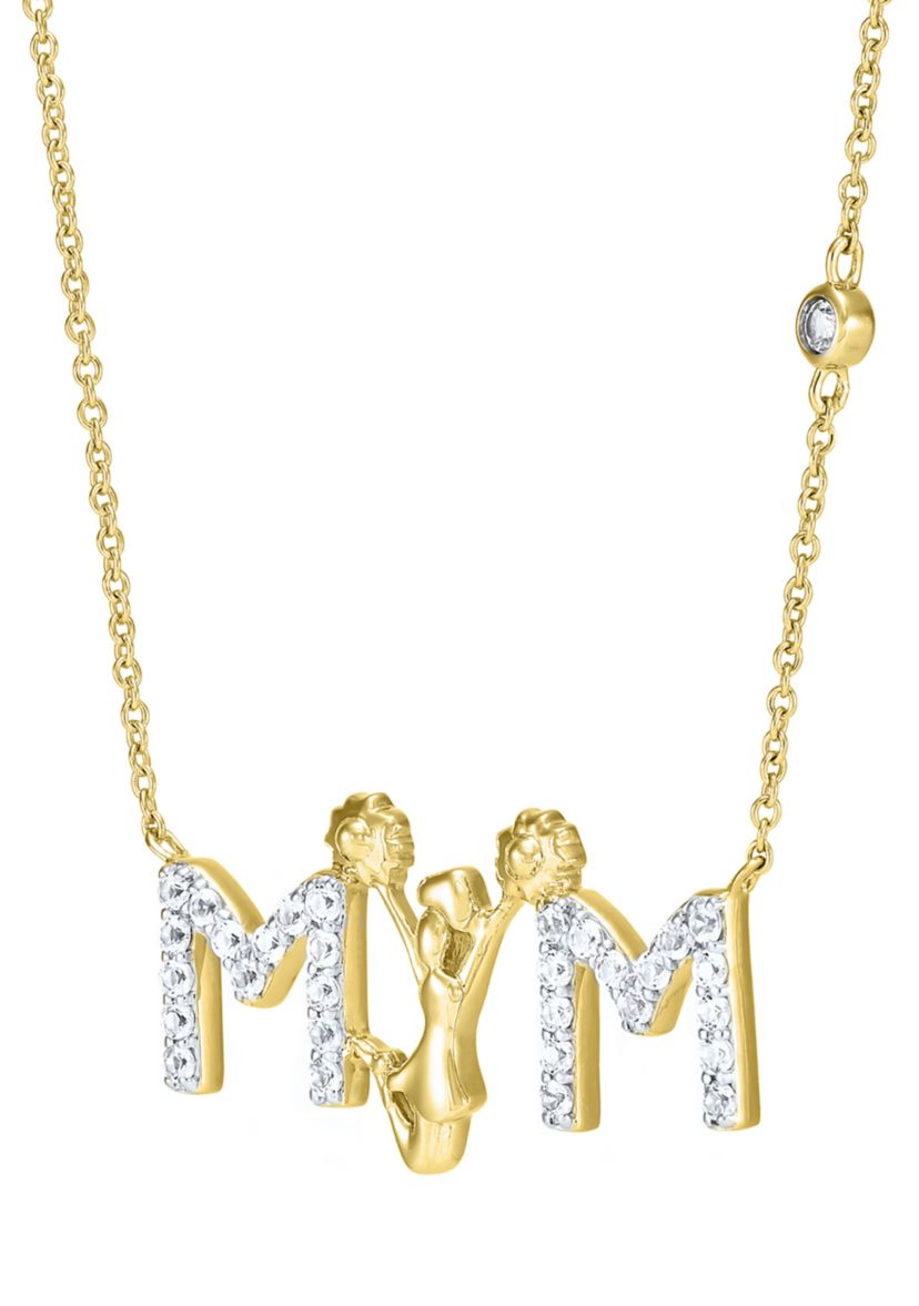 Lab Grown White Sapphire Sport Theme Mom Necklace in Gold Over Sterling Silver