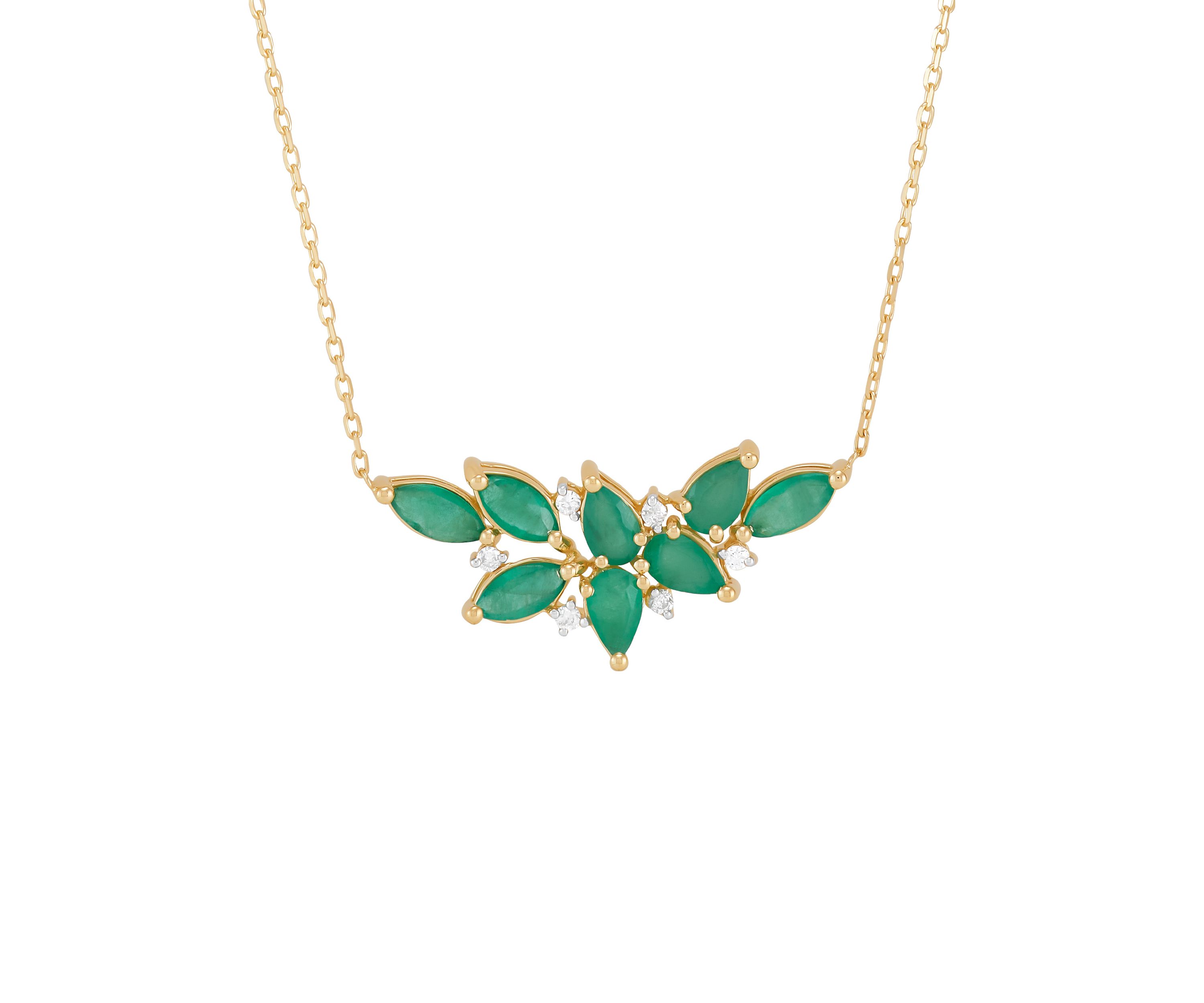 Emerald and 1/20 ct. t.w. Diamond Necklace in 10K Yellow Gold