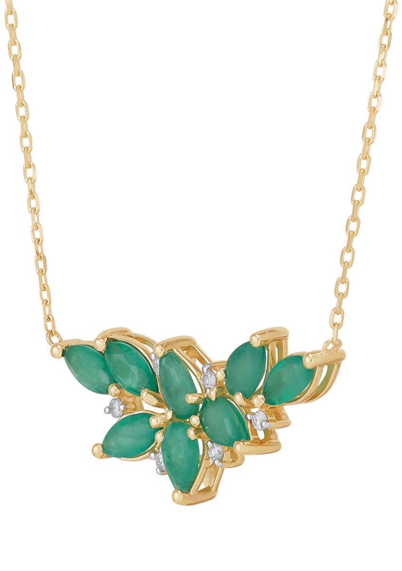 Emerald and 1/20 ct. t.w. Diamond Necklace in 10K Yellow Gold