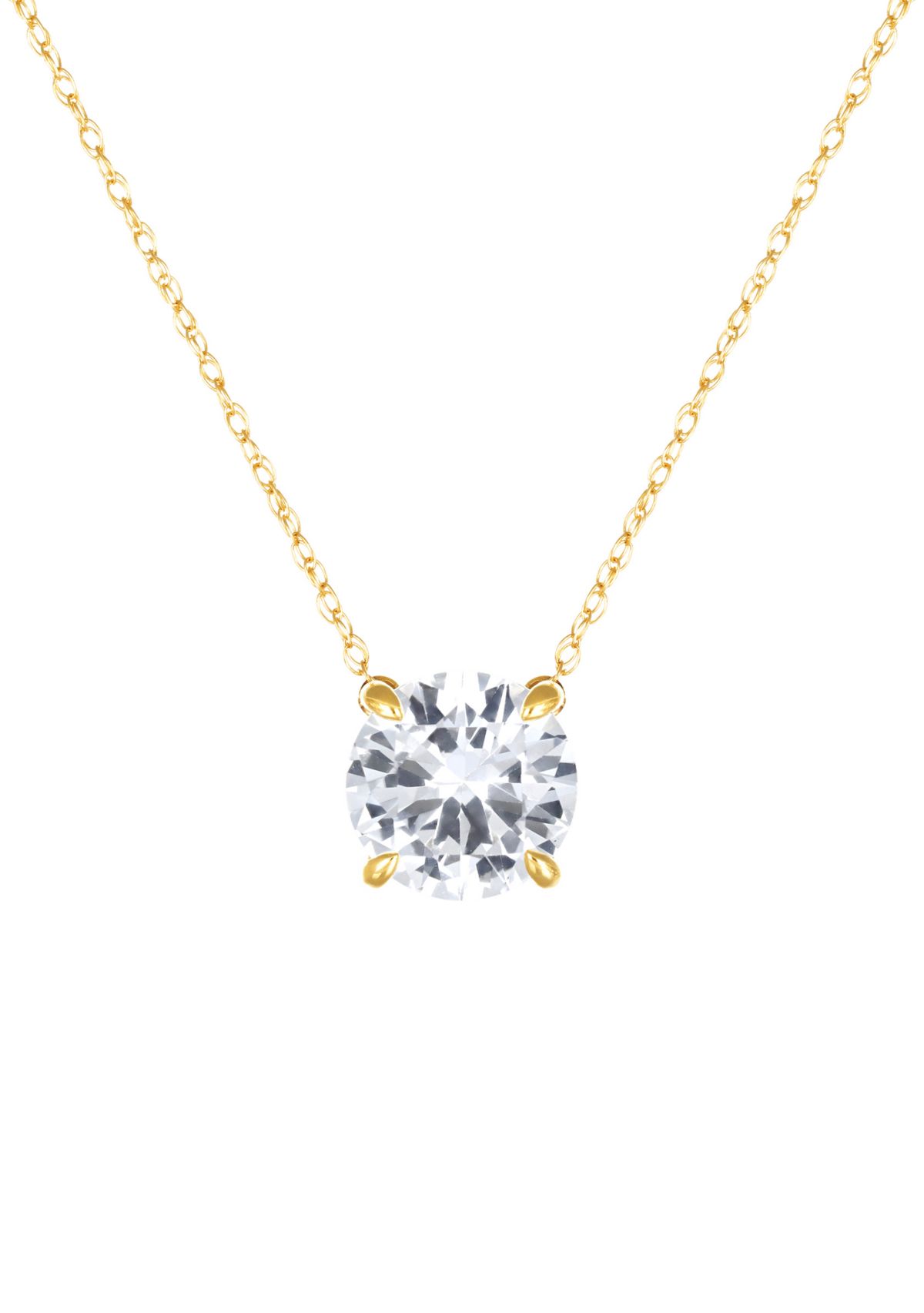 Lab Grown White Sapphire Pendant Necklace with 18" Rope Chain in 10K Yellow Gold