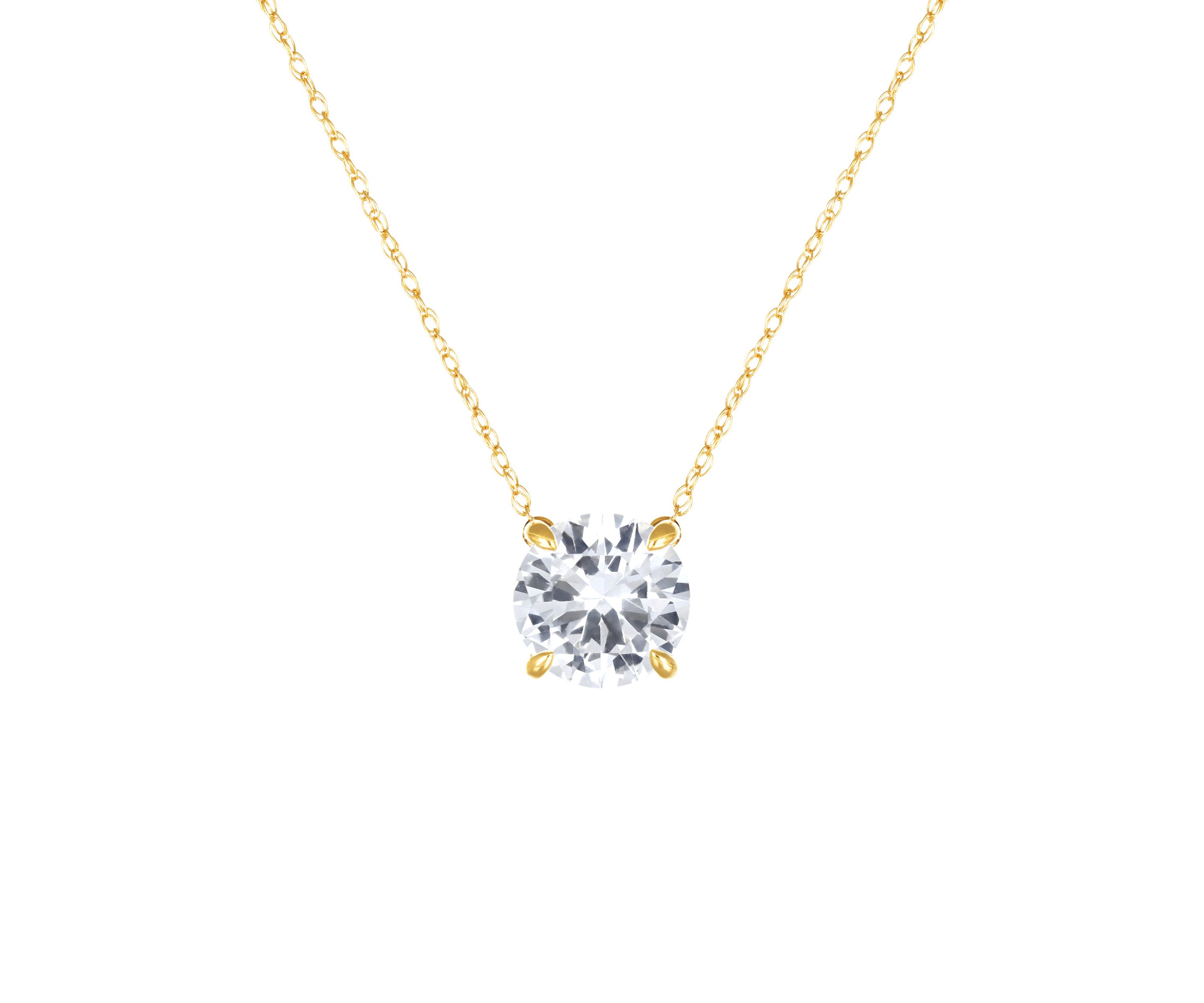 Lab Grown White Sapphire Pendant Necklace with 18" Rope Chain in 10K Yellow Gold