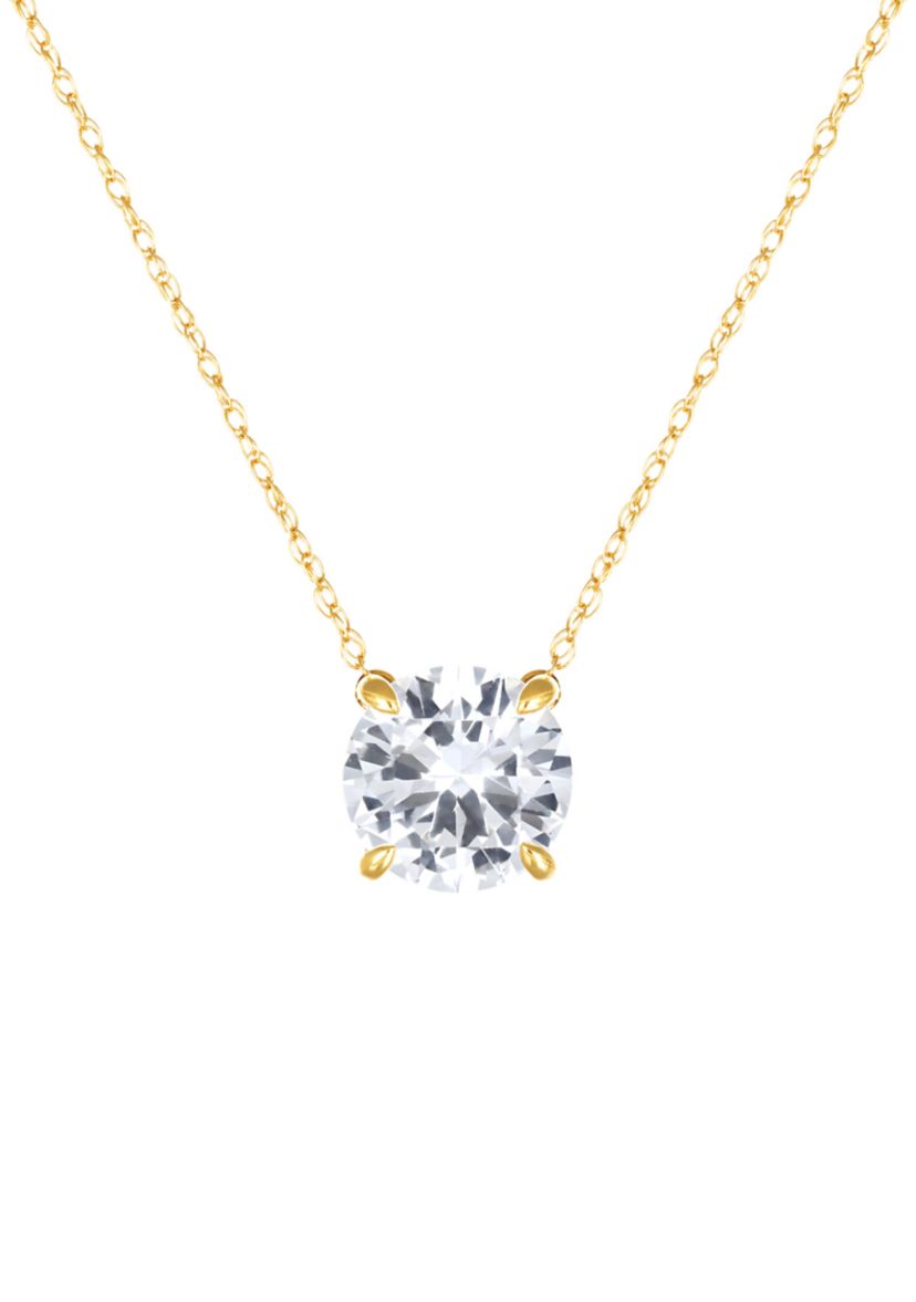 Lab Grown White Sapphire Pendant Necklace with 18" Rope Chain in 10K Yellow Gold