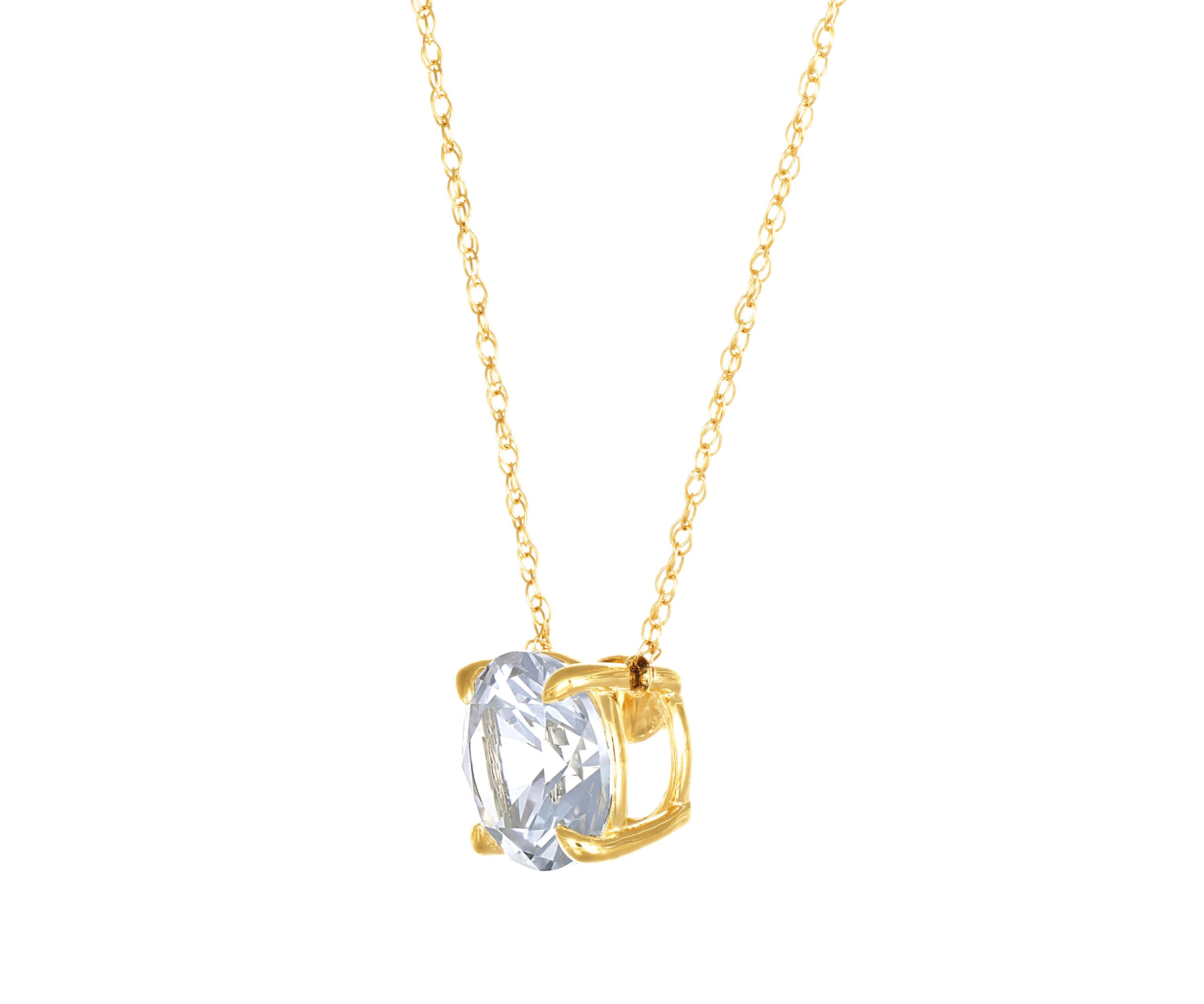 Lab Grown White Sapphire Pendant Necklace with 18" Rope Chain in 10K Yellow Gold