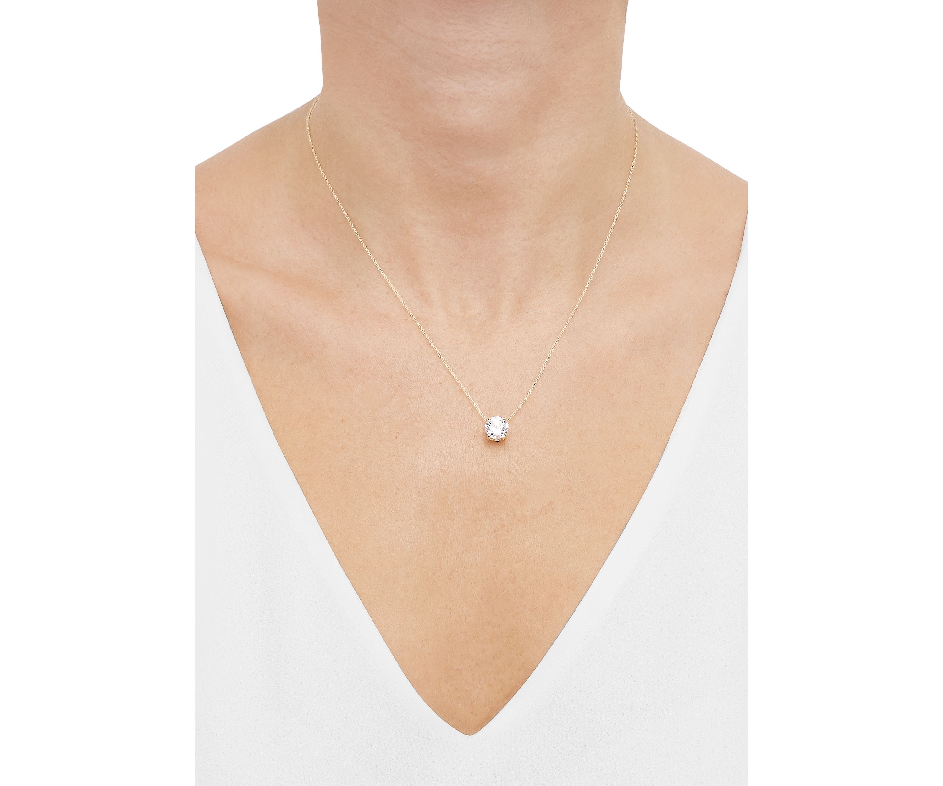 Lab Grown White Sapphire Pendant Necklace with 18" Rope Chain in 10K Yellow Gold