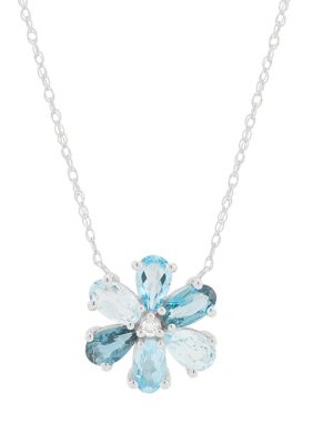 Belk & Co Diamond Accent and Multi Blue Topaz Necklace in 10K White Gold, 16 in