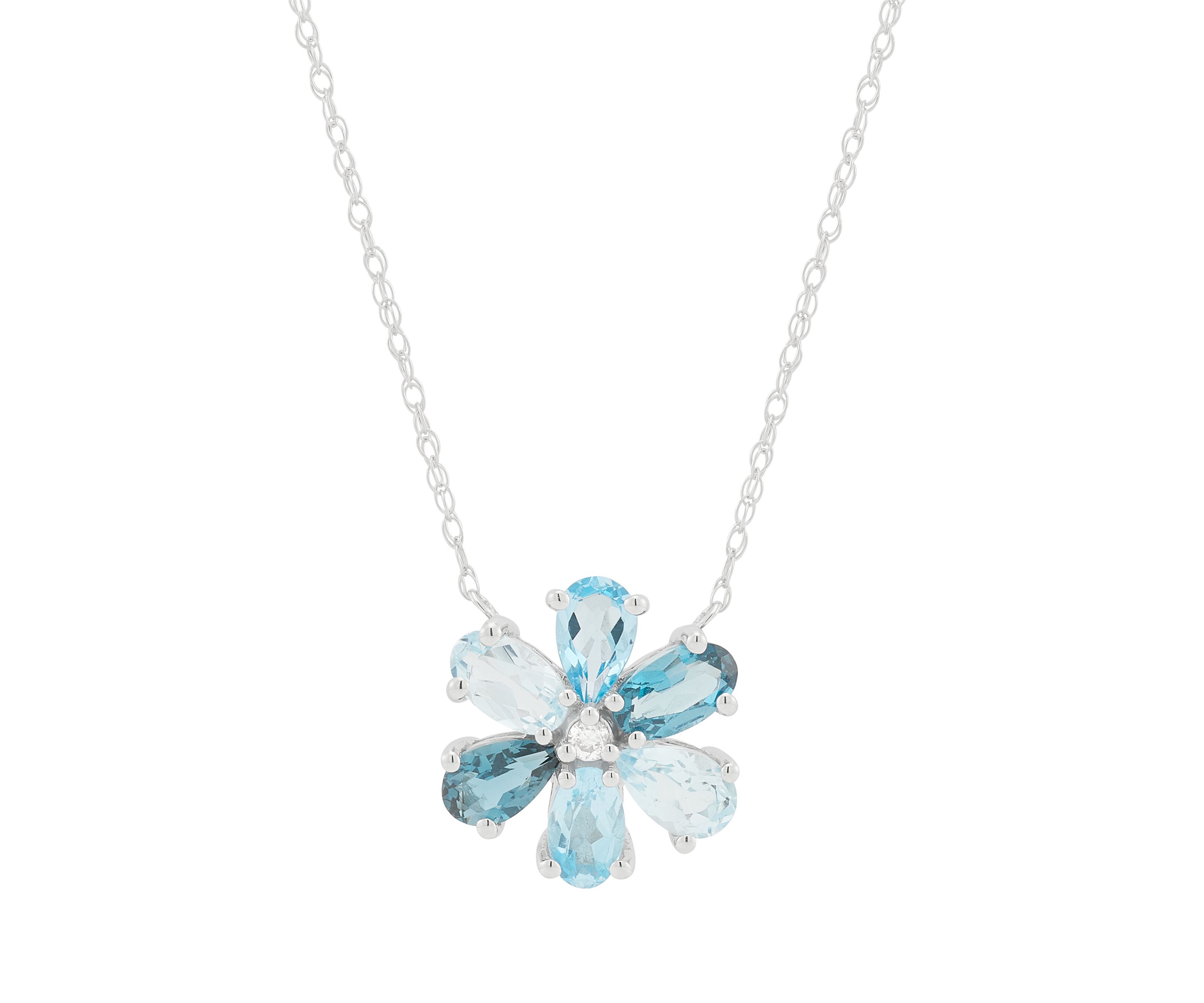 Diamond Accent and Multi Blue Topaz Necklace in 10K White Gold