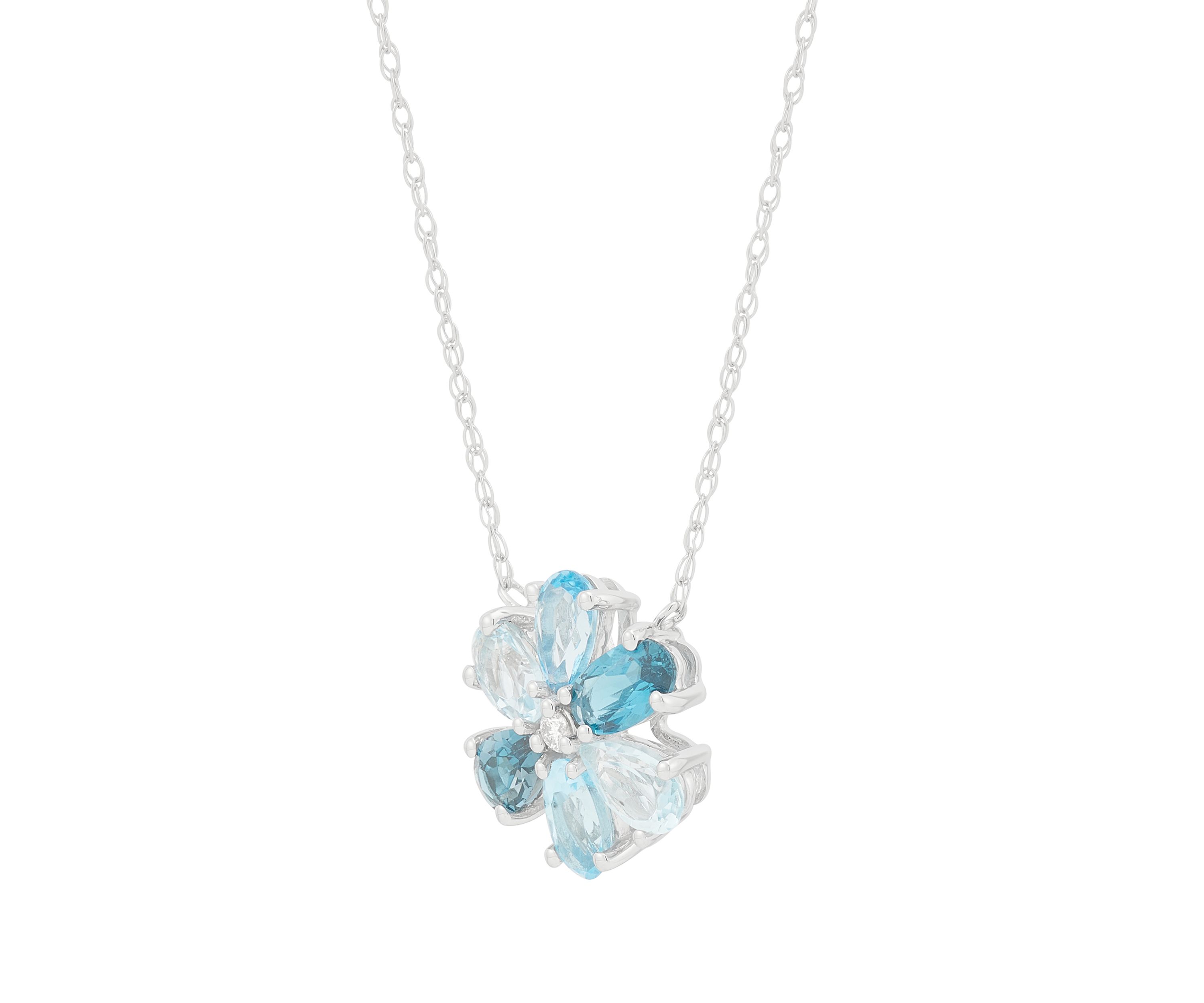Diamond Accent and Multi Blue Topaz Necklace in 10K White Gold