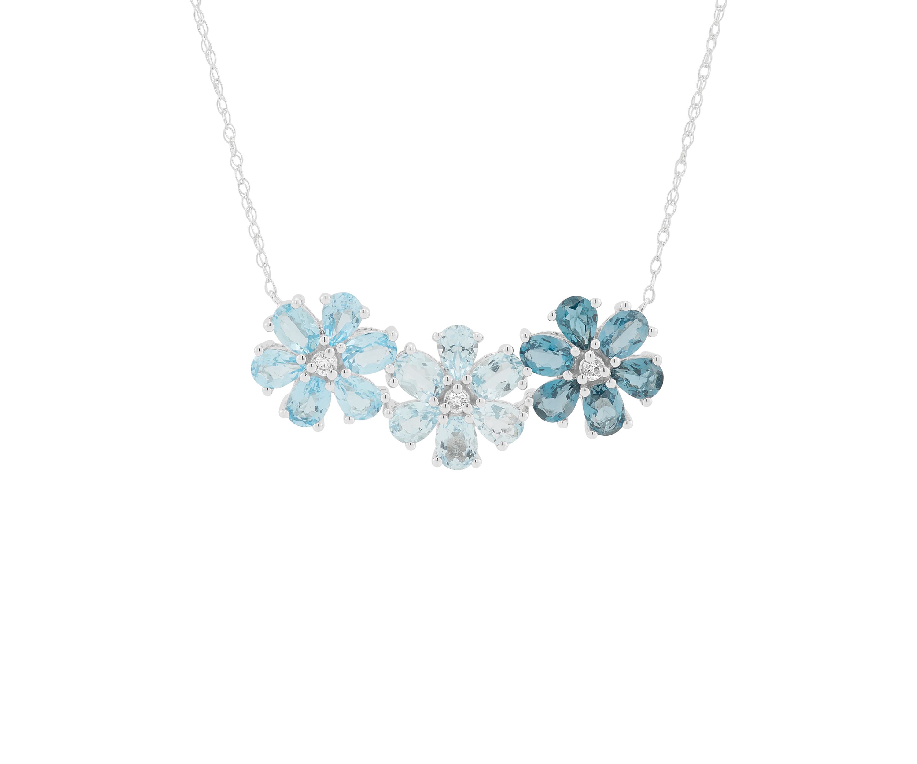 1/10 ct. t.w. Diamond and Multi Blue Topaz Necklace in 10K White Gold