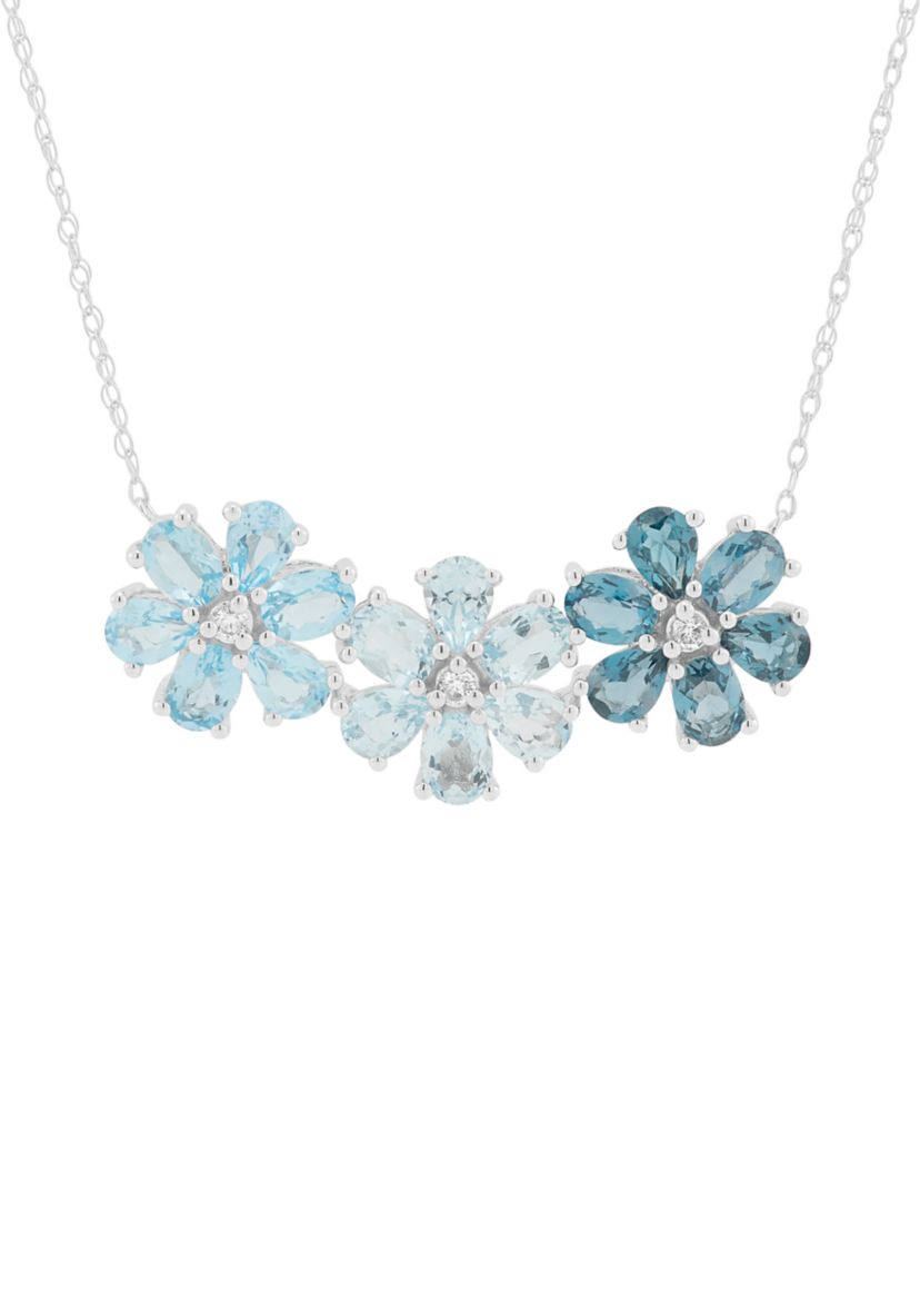 1/10 ct. t.w. Diamond and Multi Blue Topaz Necklace in 10K White Gold