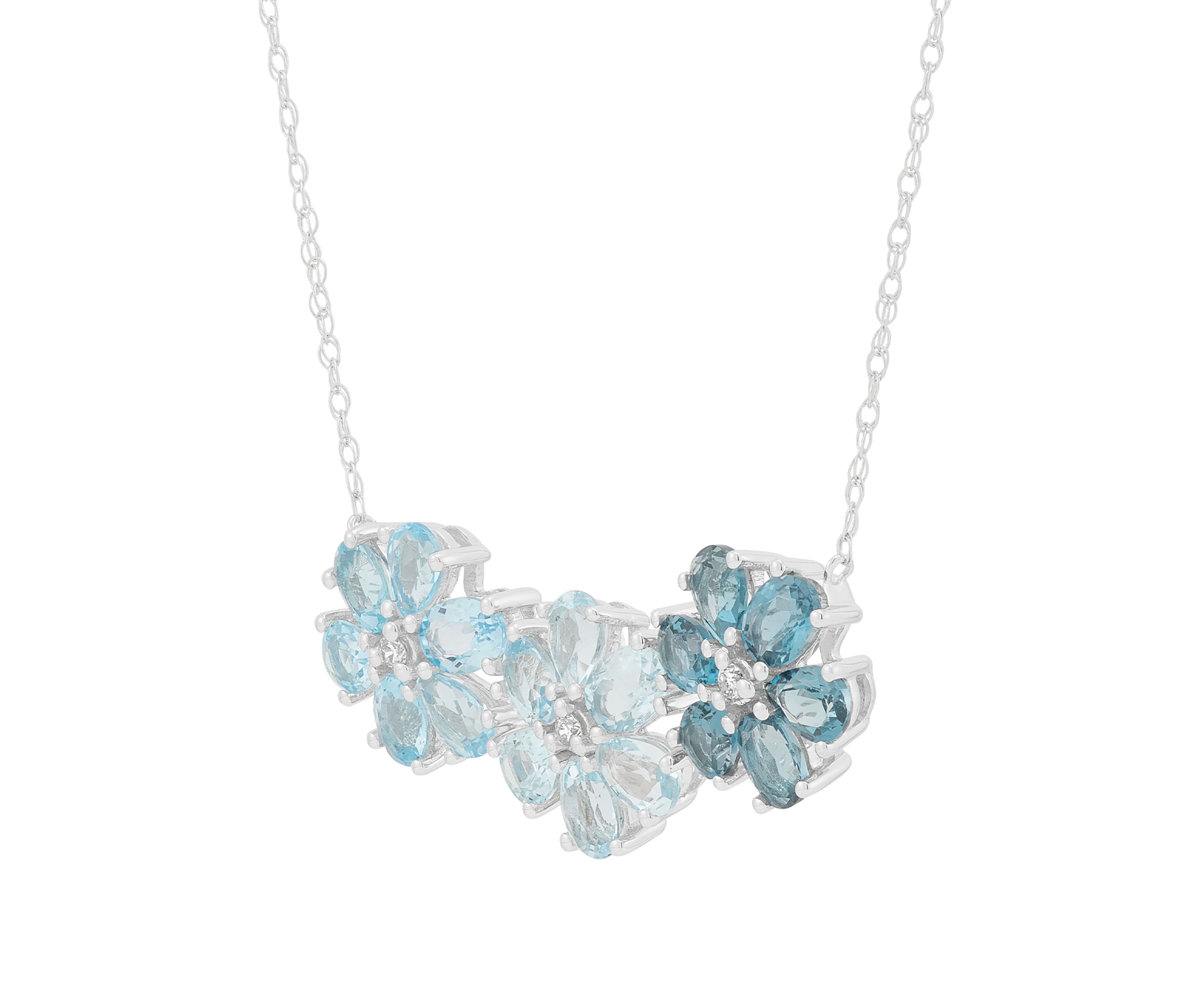 1/10 ct. t.w. Diamond and Multi Blue Topaz Necklace in 10K White Gold