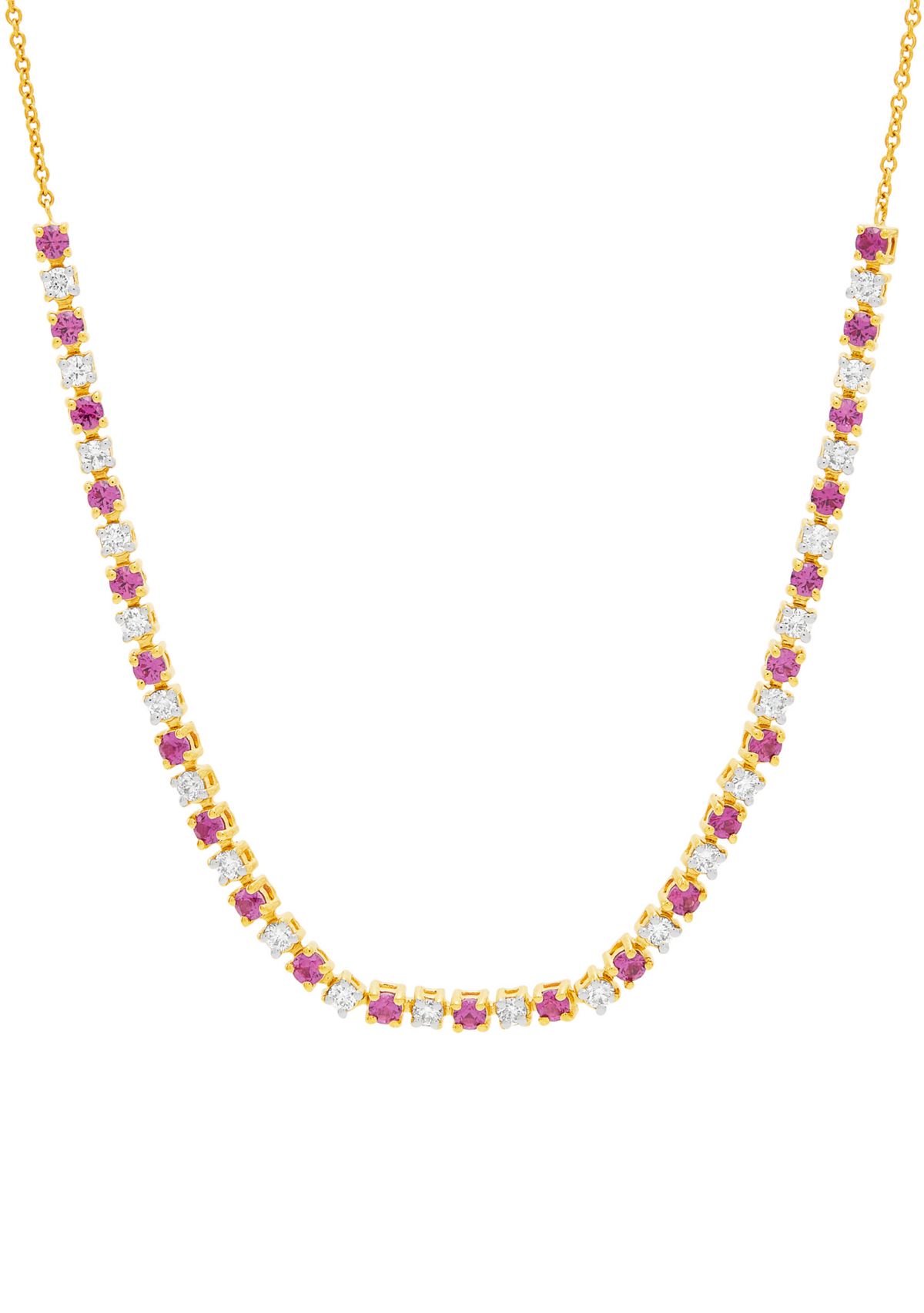 1/2 ct. t.w. Lab Grown Diamond and Lab Grown Ruby Tennis Necklace in 10K Yellow Gold