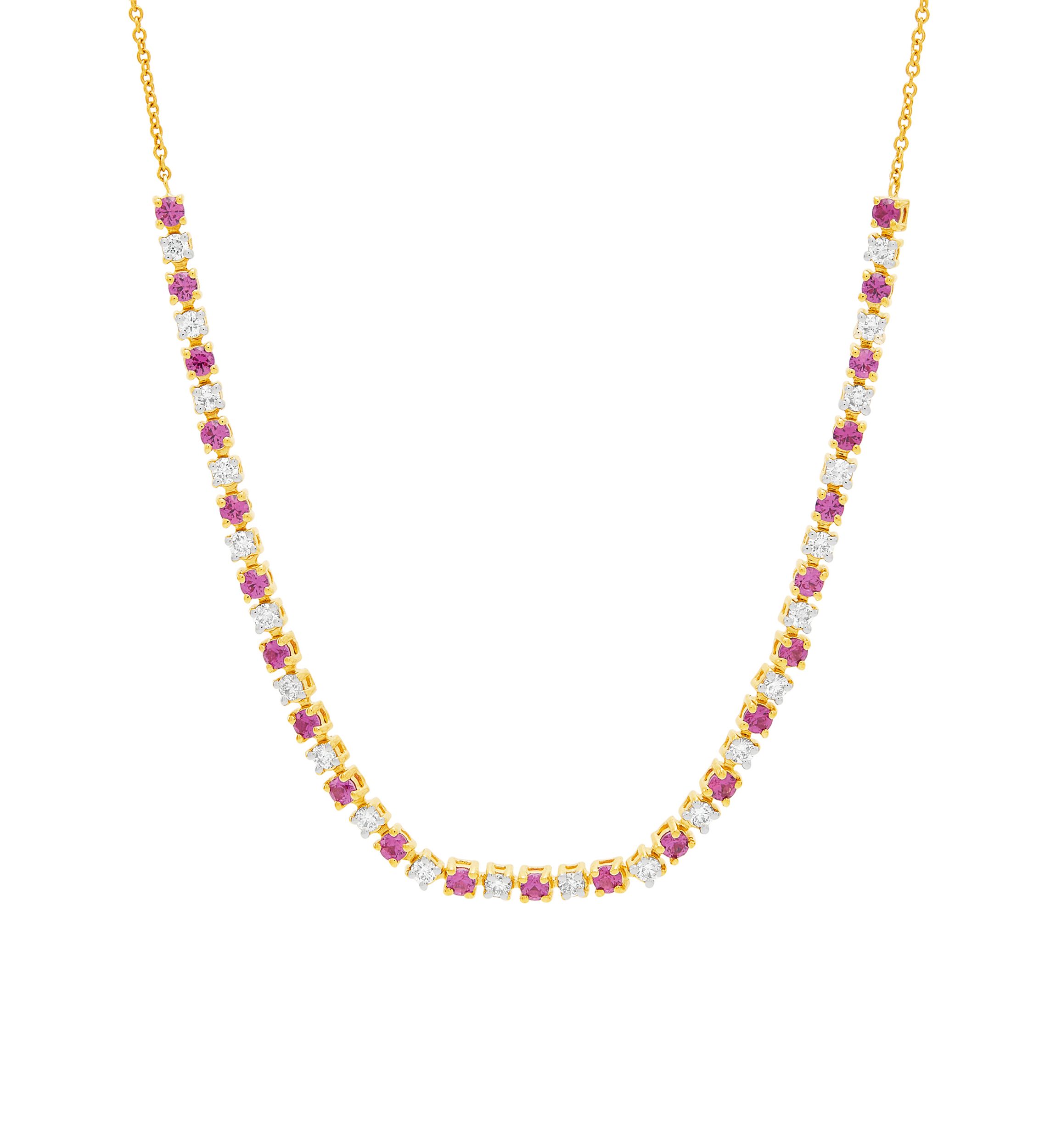 1/2 ct. t.w. Lab Grown Diamond and Lab Grown Ruby Tennis Necklace in 10K Yellow Gold