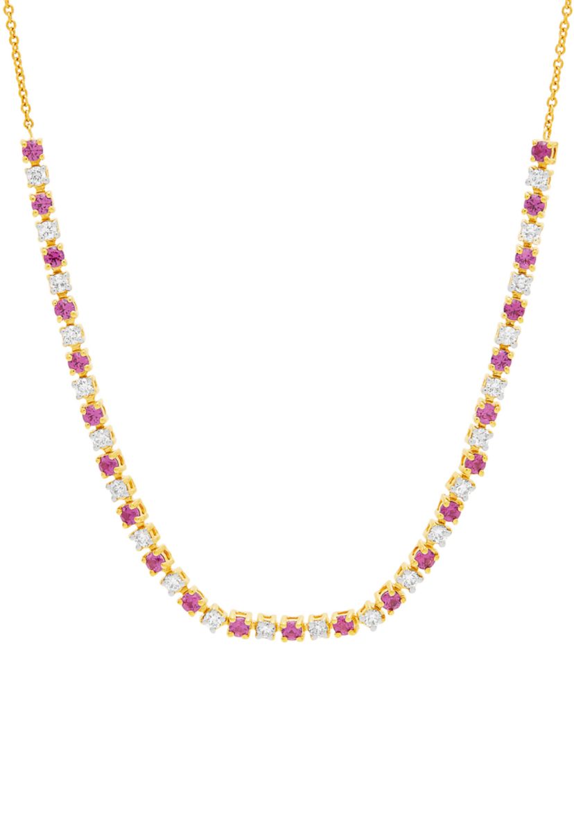 1/2 ct. t.w. Lab Grown Diamond and Lab Grown Ruby Tennis Necklace in 10K Yellow Gold