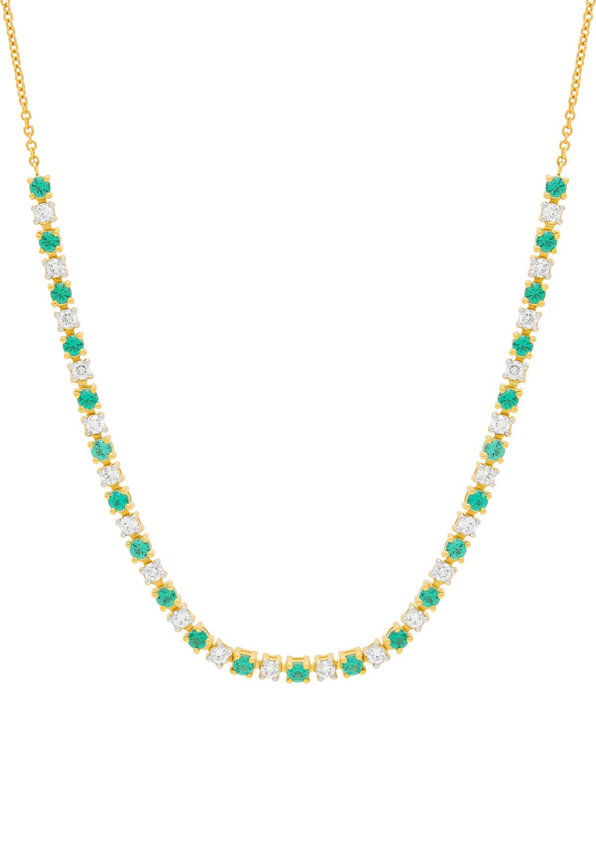 1/2 ct. t.w. Lab Grown Diamond and Lab Grown Emerald Tennis Necklace in 10K Yellow Gold
