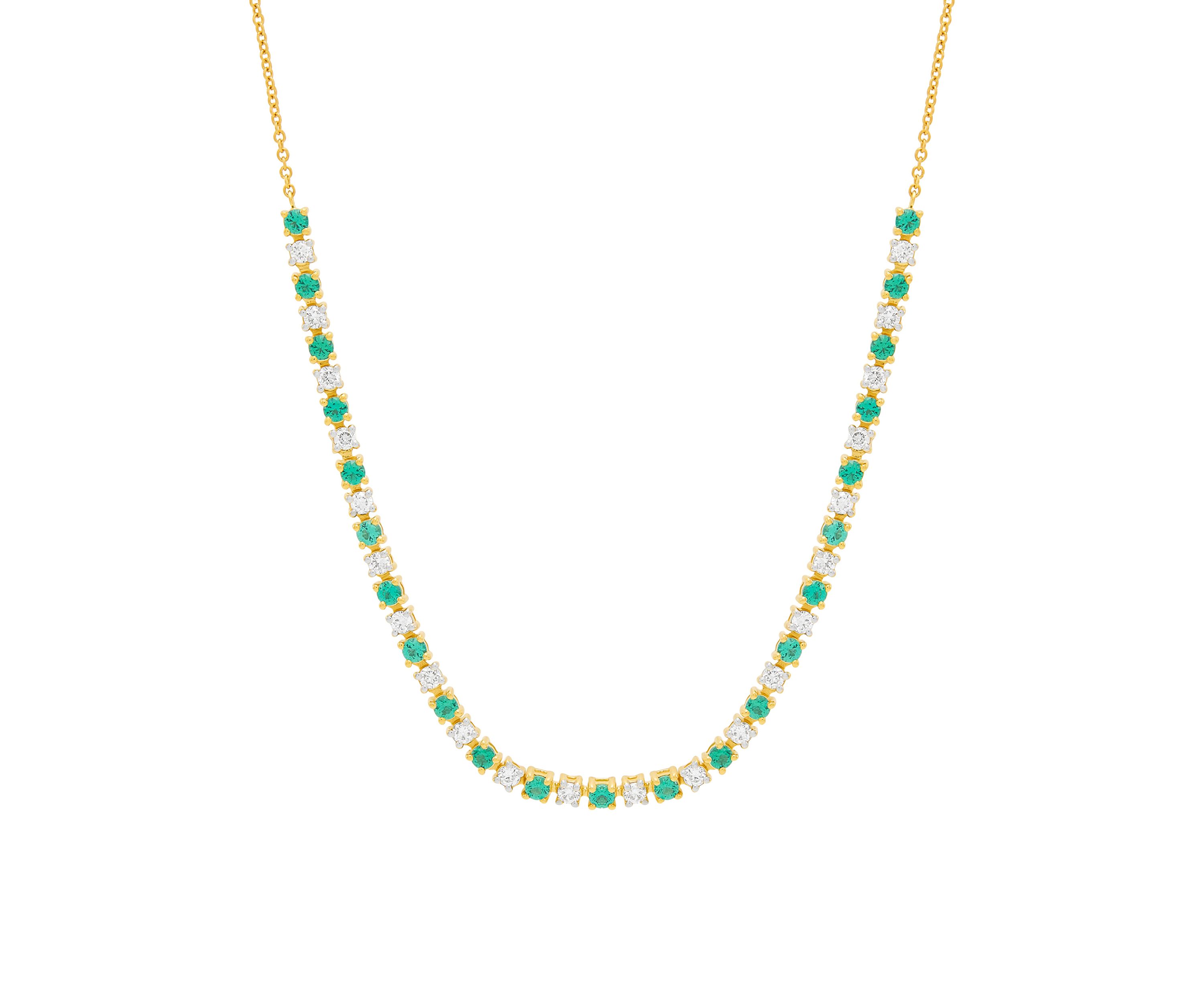 1/2 ct. t.w. Lab Grown Diamond and Lab Grown Emerald Tennis Necklace in 10K Yellow Gold