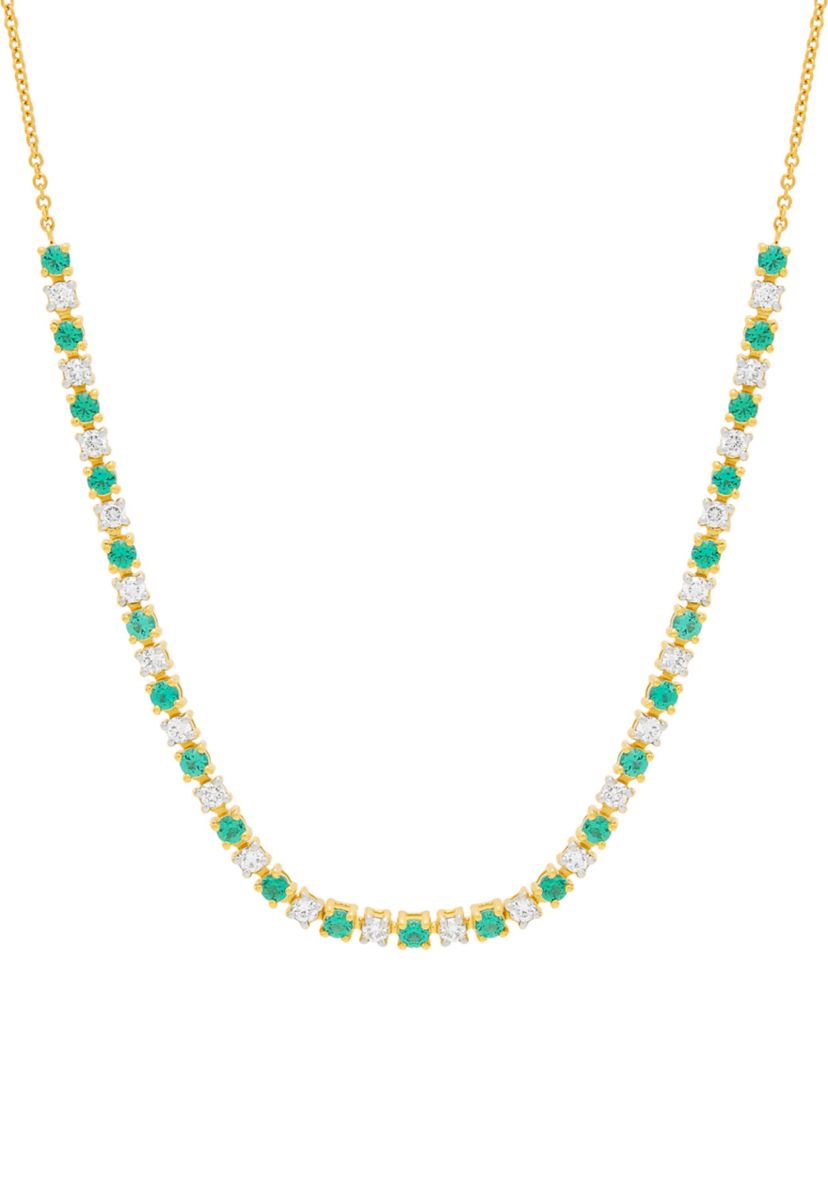 1/2 ct. t.w. Lab Grown Diamond and Lab Grown Emerald Tennis Necklace in 10K Yellow Gold