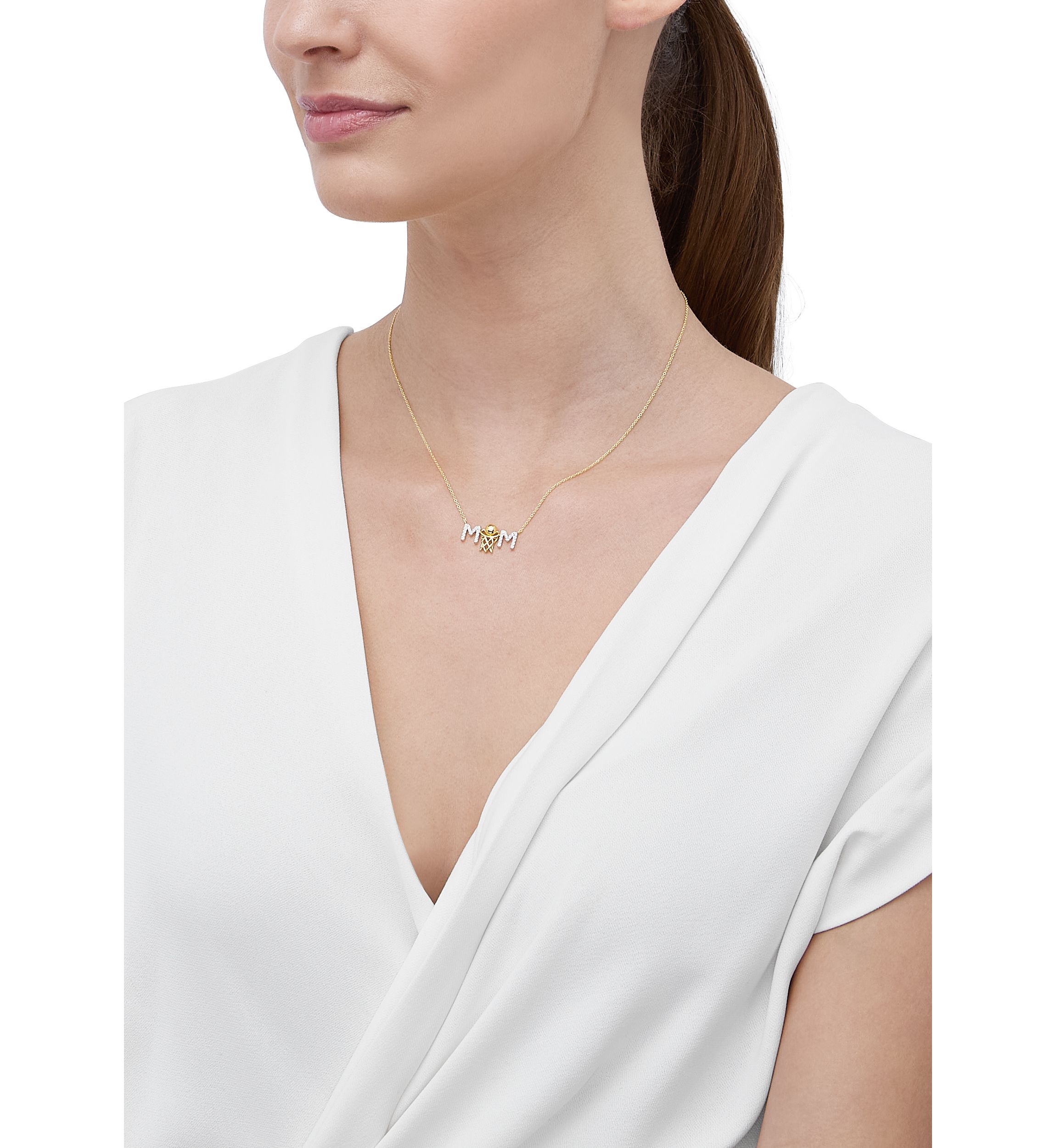 Lab Created Created White Sapphire Mom Necklace in Sterling Silver