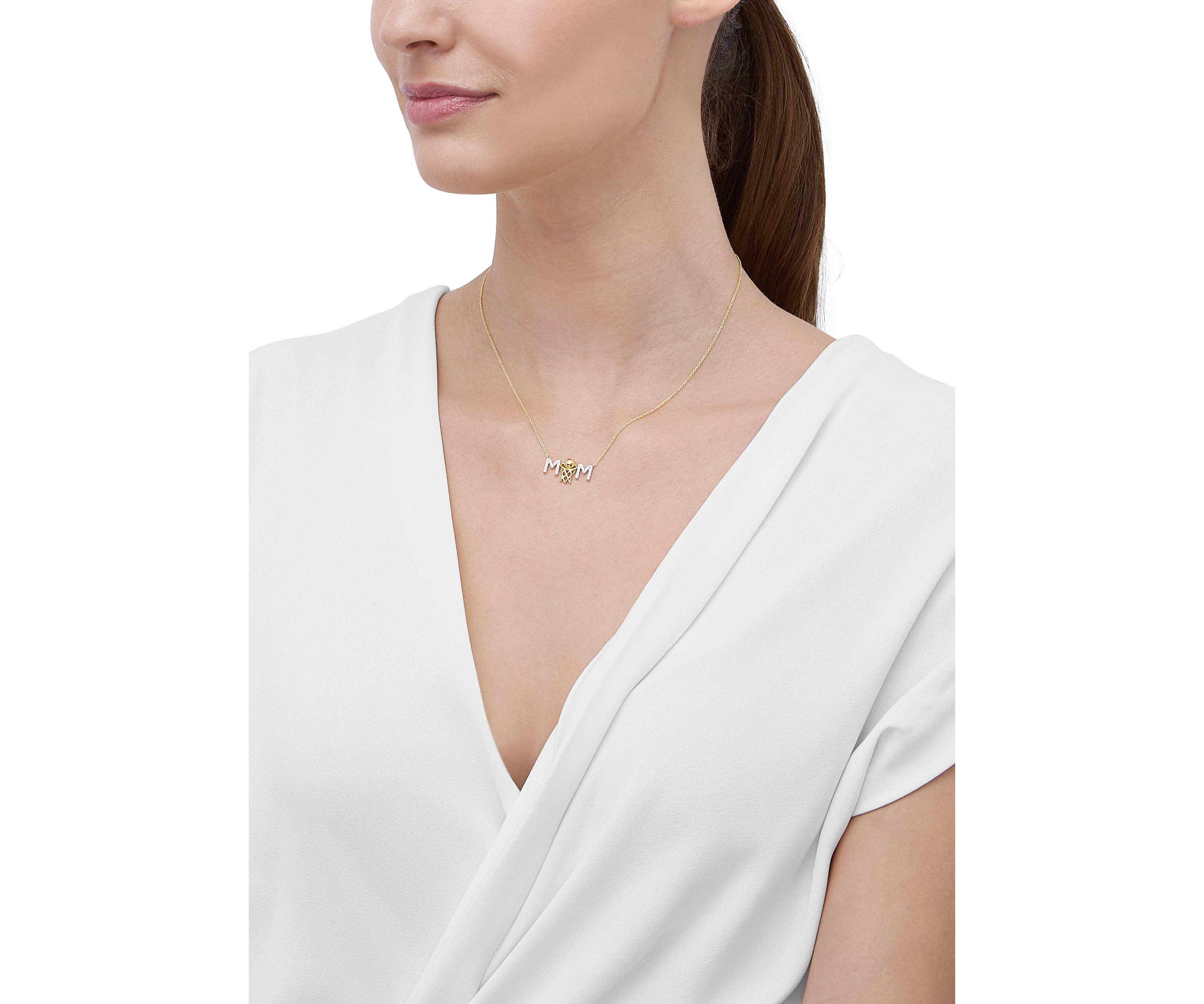 Lab Created Created White Sapphire Mom Necklace in Sterling Silver
