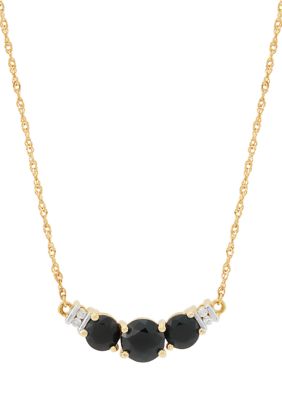 Belk & Co Three Stone Onyx and Diamond Accent Necklace in 10K Yellow Gold