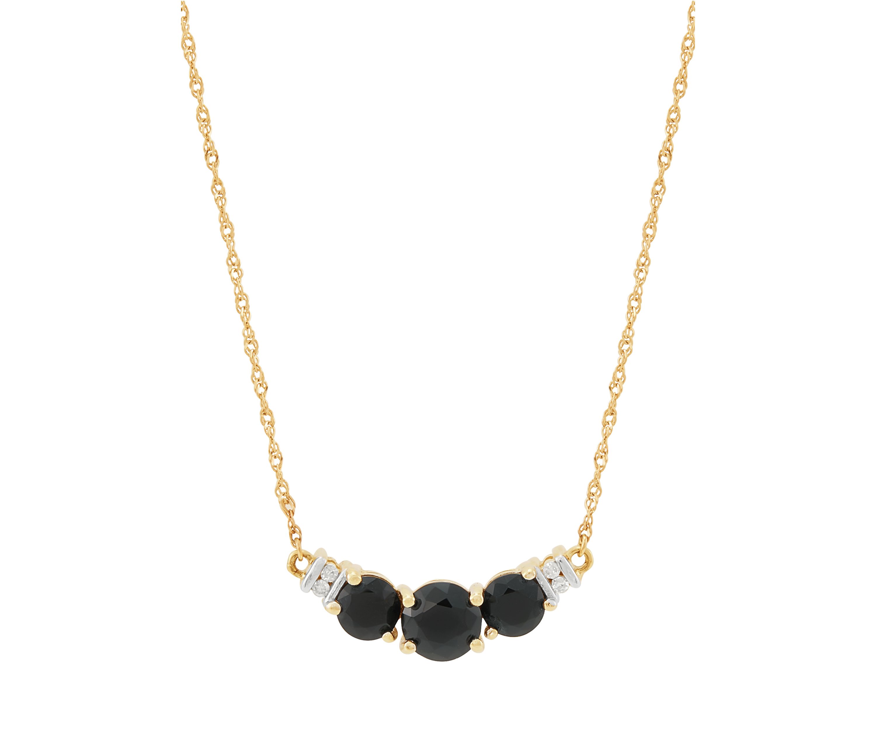 Three Stone Onyx and Diamond Accent Necklace in 10K Yellow Gold
