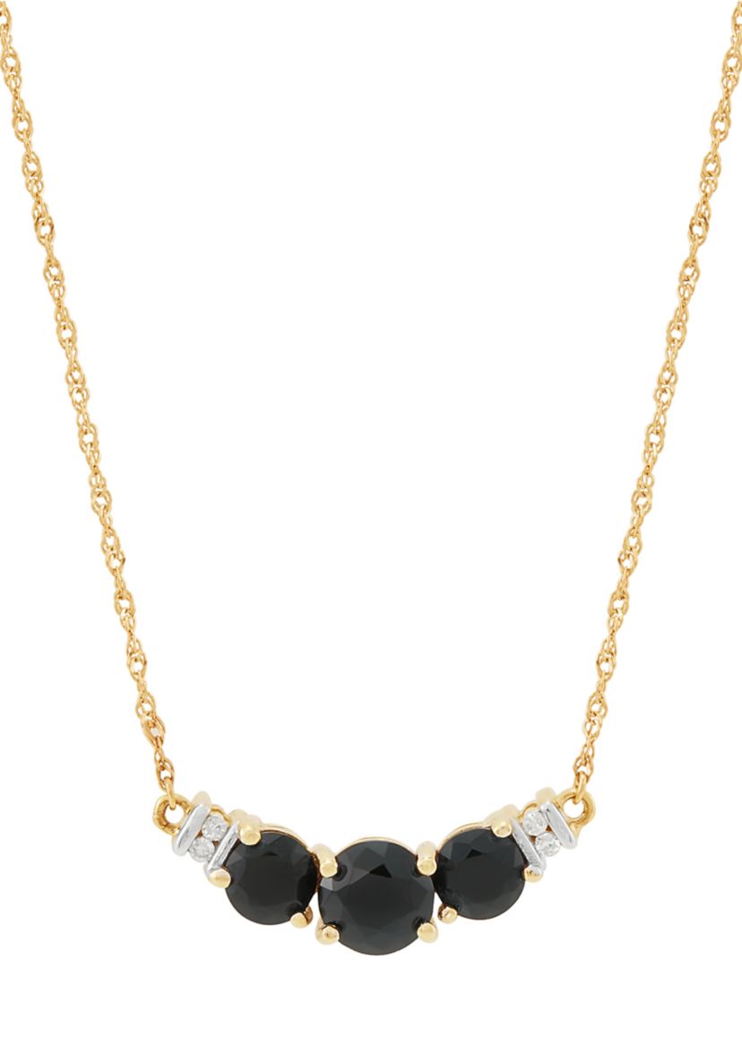Three Stone Onyx and Diamond Accent Necklace in 10K Yellow Gold