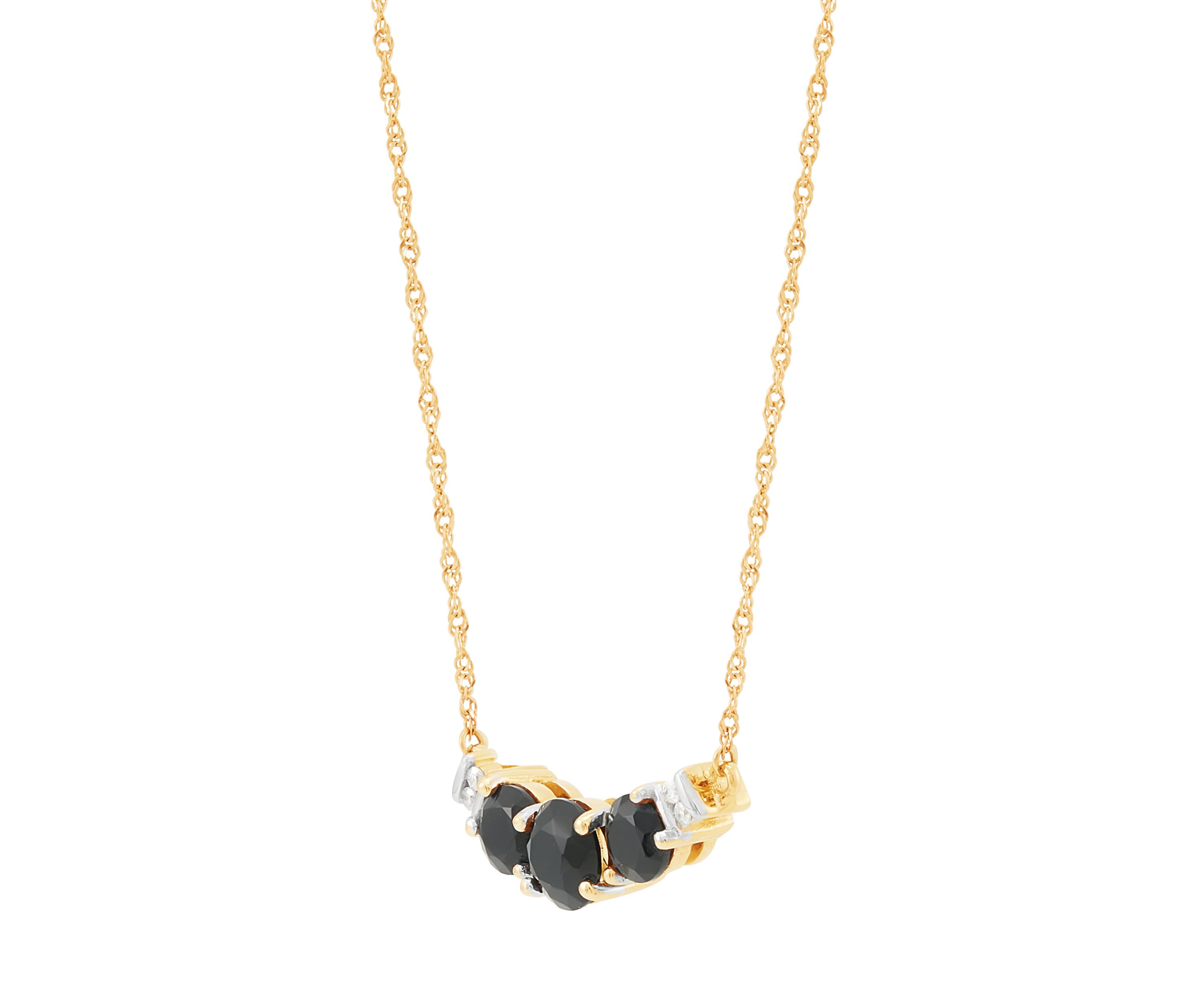 Three Stone Onyx and Diamond Accent Necklace in 10K Yellow Gold