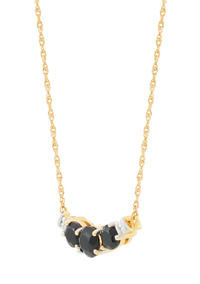 Three Stone Onyx and Diamond Accent Necklace in 10K Yellow Gold