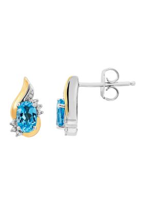 Belk & Co 1/10 Ct. T.w. Diamond And Swiss Blue Topaz Stud Earrings In Sterling Silver & 10K Yellow Gold